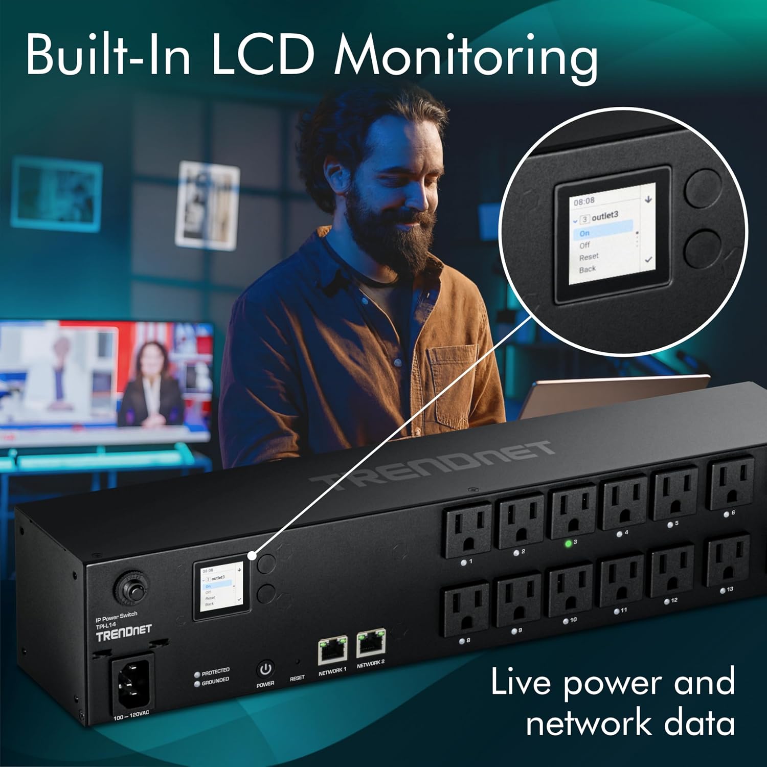 TRENDnet 14-Outlet Managed 2U Rackmount Switched Power Distribution Unit, TPI-L14, 14 x NEMA 5-15R Managed Power Outlets, 2 x Gigabit Ports, Remote Cloud Management PDU, NDAA & TAA Compliant