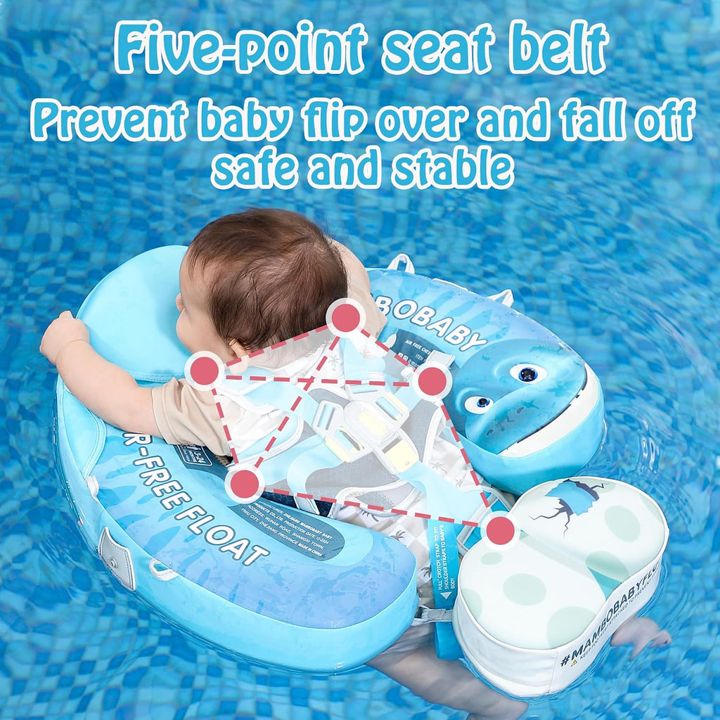 Mambobaby Float Add Tail Baby Swim Float with Canopy Solid Pool Infant Swim Trainer Swimming Training Lying Air Free Water Floats Non-Inflatable Waist Swim Ring for Toddlers (Dinosaur)