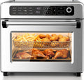 Kismile 25QT Air Fryer Toaster Oven Combo, 12-in-1 Countertop Convection Airfryer Oven, Adjustable 70–450℉ Temperature, Bake, Reheat & Broil, Fits 12″ Pizza, Complete Accessories Included, Silver