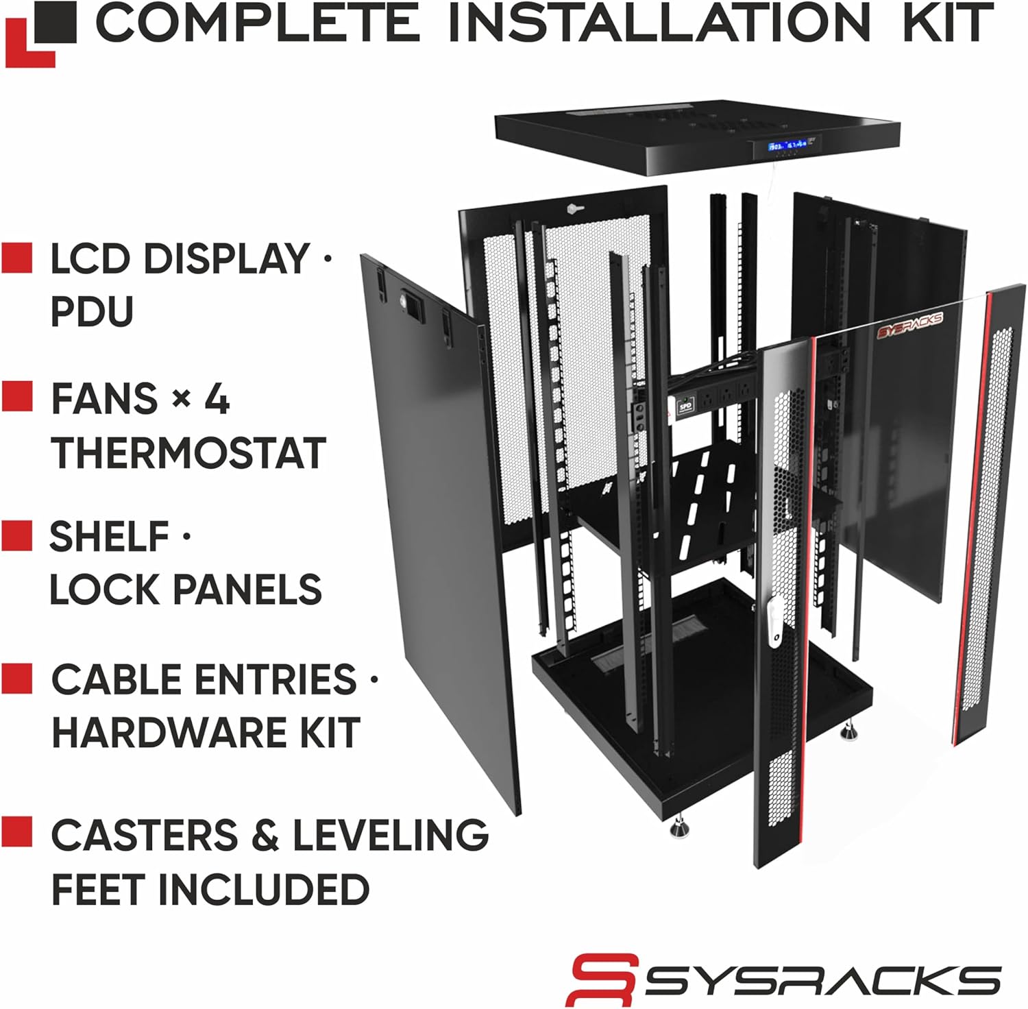 27U Home Server Rack Cabinet – 19' Floor Standing Network Rack, 32' Deep Homelab Rack with Locking Glass Door, Cooling Fans, PDU & Shelf for NAS, Router, Switch and AV Equipment