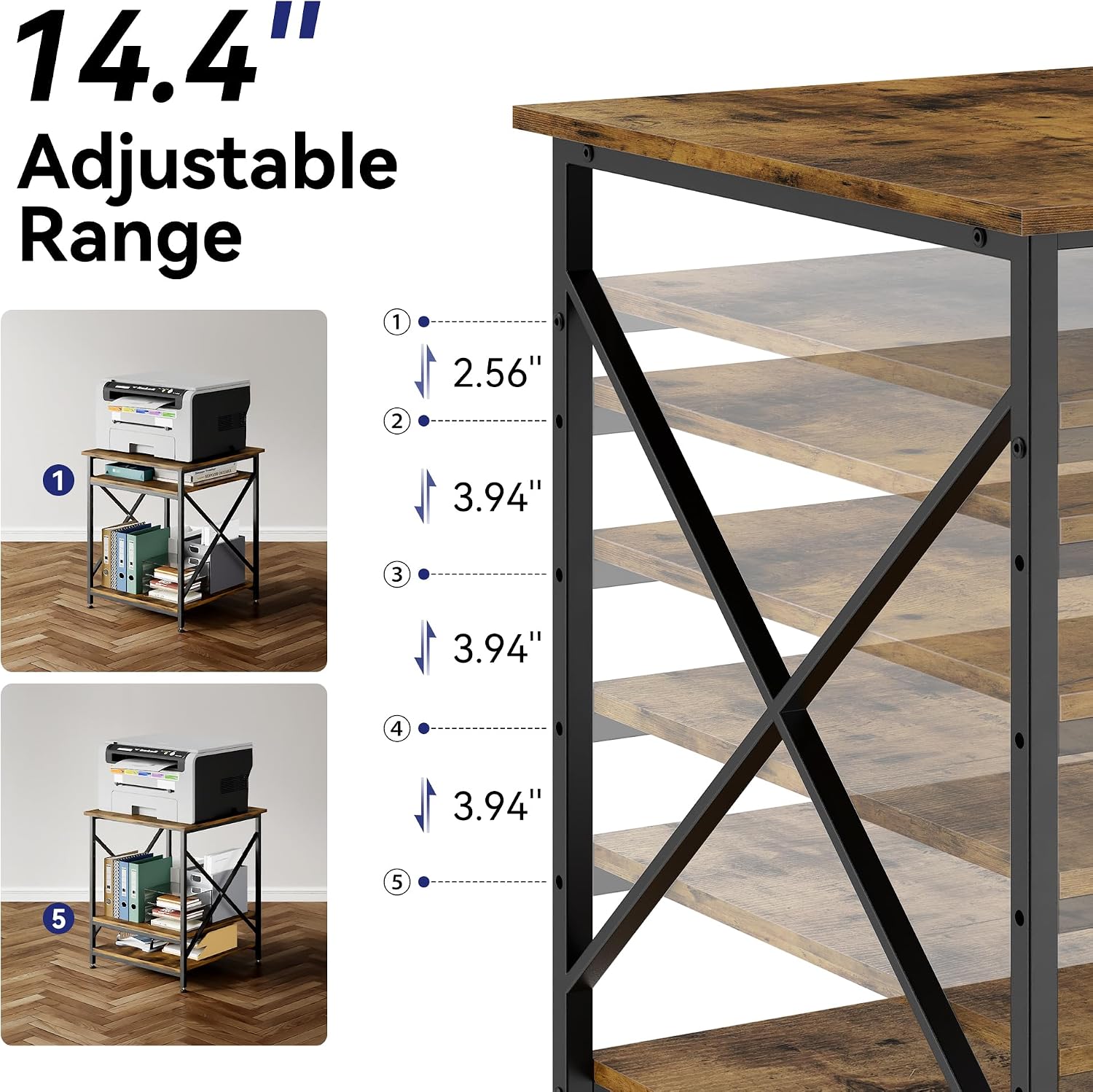 Warmiehomy 24'x24'x30' Large Printer Stand with Storage, 3 Tier Rolling Printer Cart Table, Mini Fridge Stand with Wheels, Use for 3D Laser Printer Home Office, Rustic Brown
