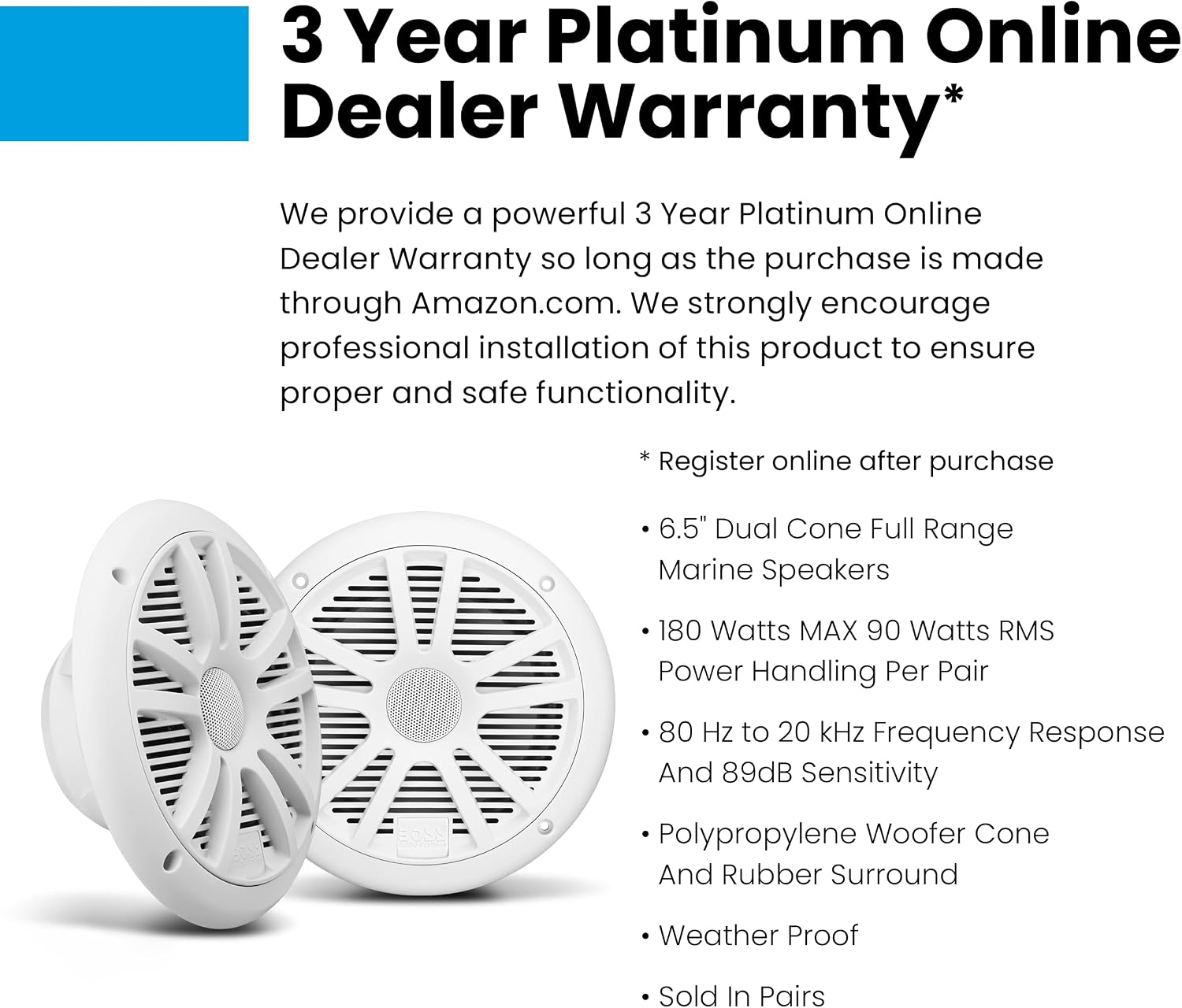 Boss Audio MR6W 6.5' 180W Dual Cone Marine/Boat Speakers Stereo, White (8 Pack)