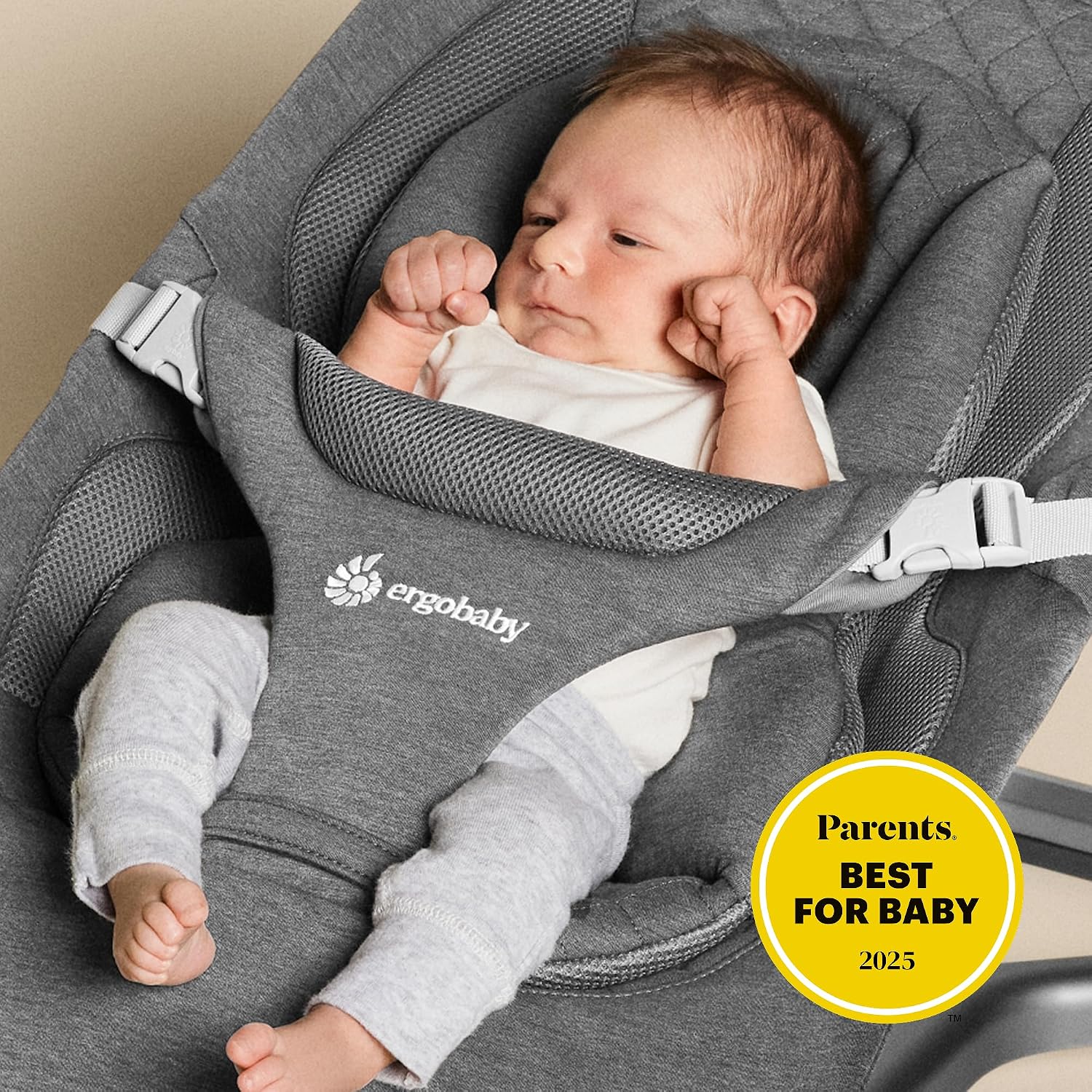 Ergobaby Evolve 3-in-1 Bouncer Seat for Babies and Toddlers 5.5-25lbs - Multi Position Baby Rocker Seat with Adjustable Heights, Secure Harness, Newborn Insert - Charcoal Grey