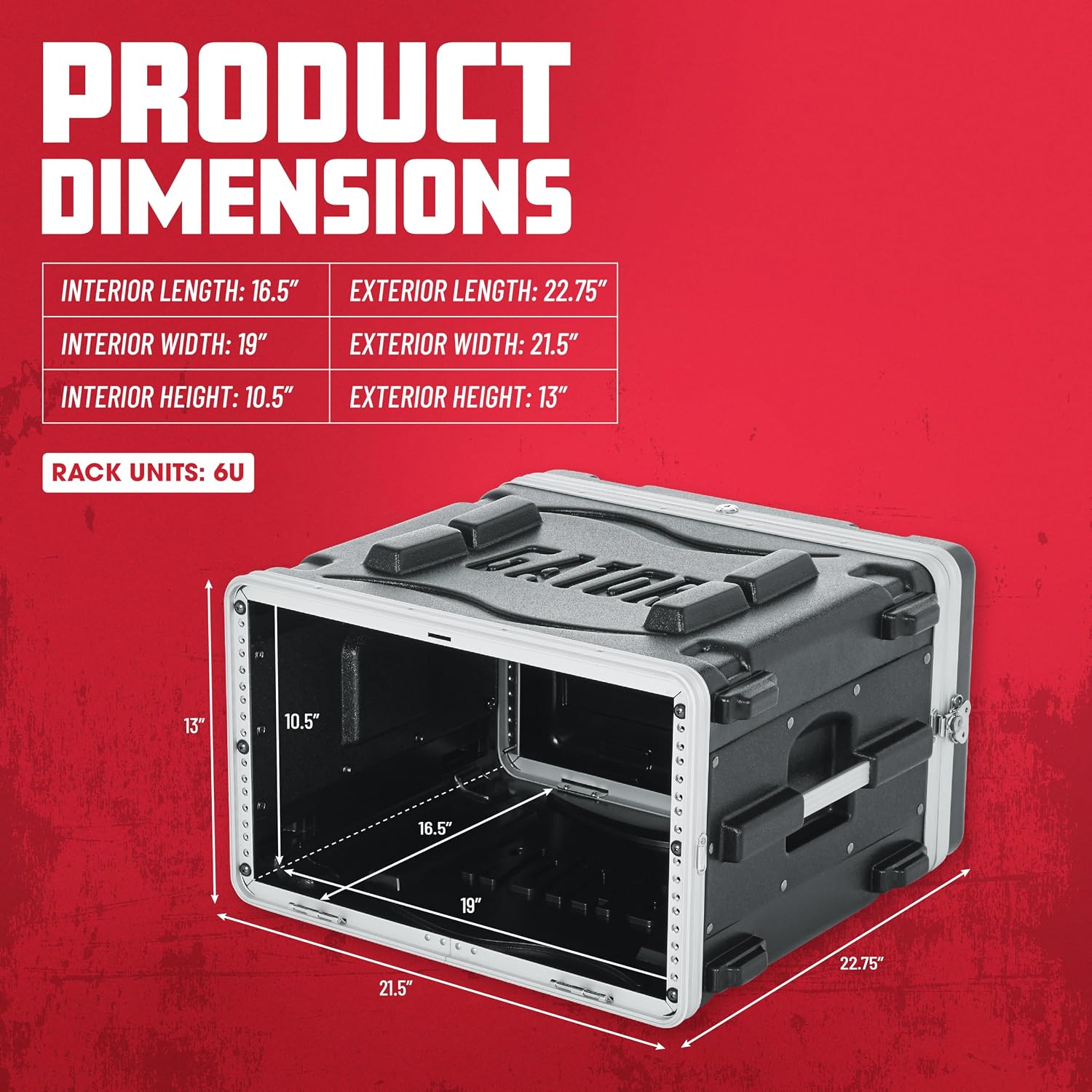 Gator Cases Lightweight Molded 6U Rack Case with Heavy Duty Latches, Standard 19.25' Depth (GR-6L)