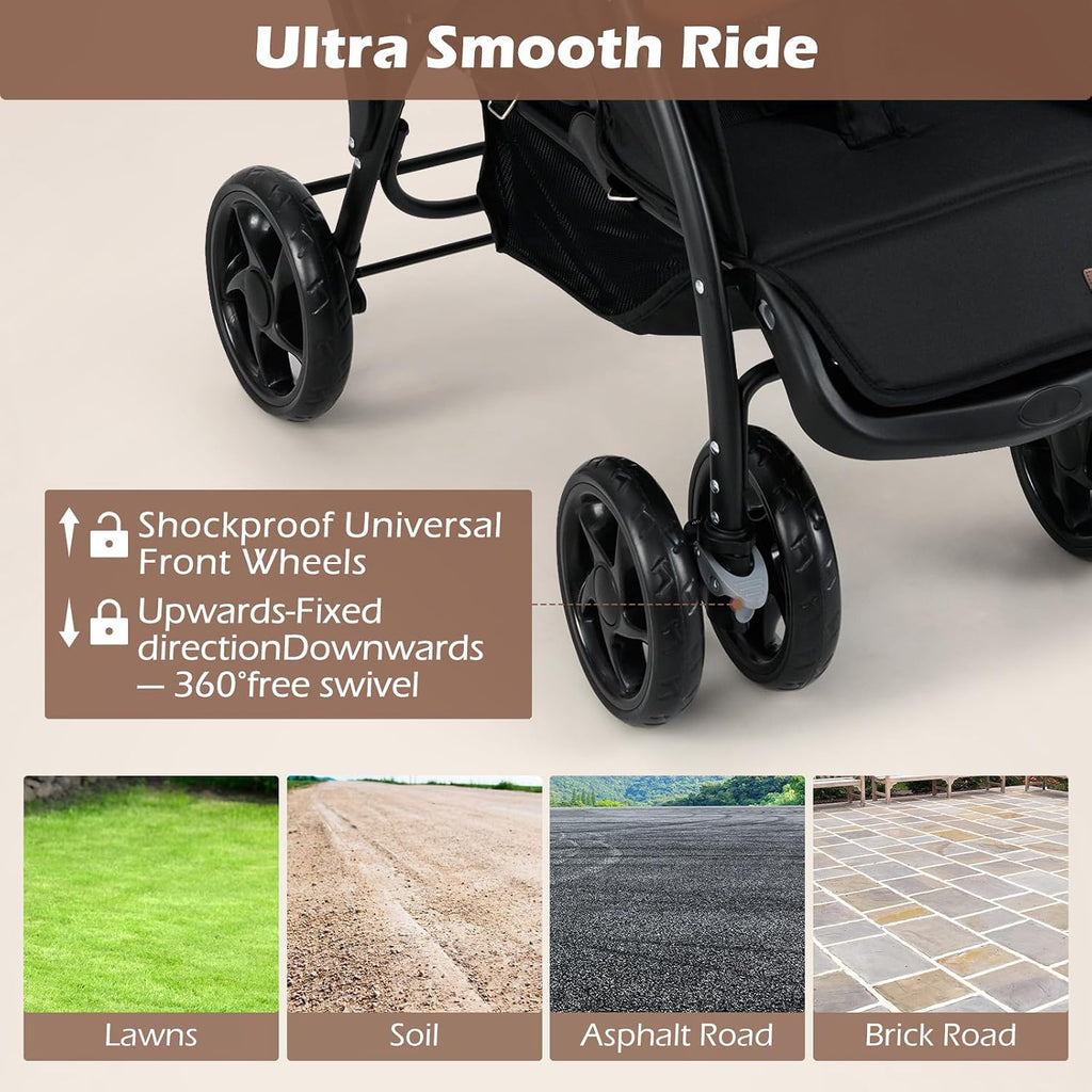 INFANS Double Stroller, Foldable Baby Tandem Stroller with Djustable Backrest Canopy Footrest, 5-Point Harness, Storage Basket, Convertible Compact Twin Stroller for Infants and Toddlers