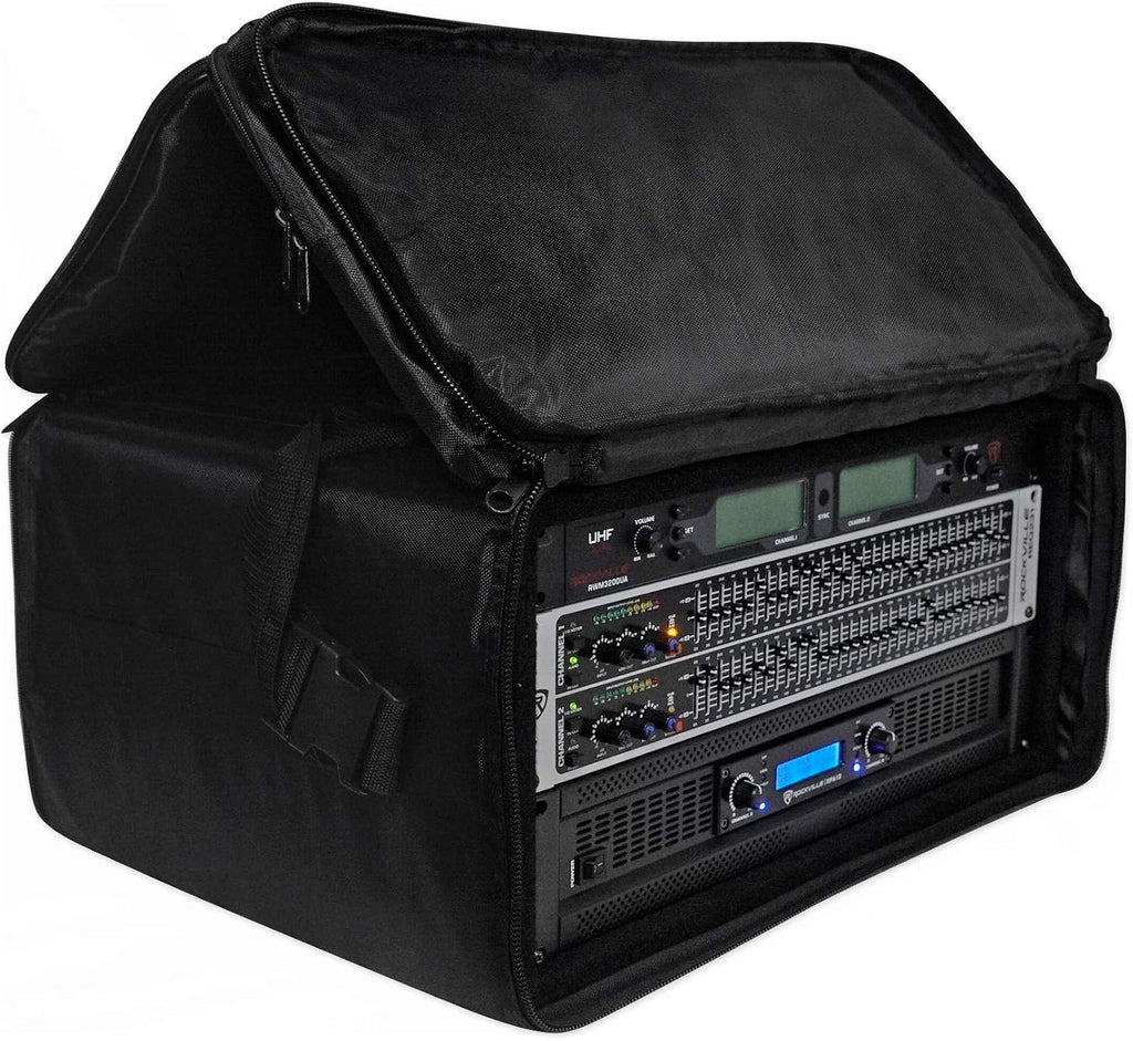 Rockville RRB55 5U Rack Bag Double-Sided Case, 16' Depth, Shoulder Strap, Zippered Pockets, Lightweight, Durable Nylon, for DJs and Live Sound Professionals