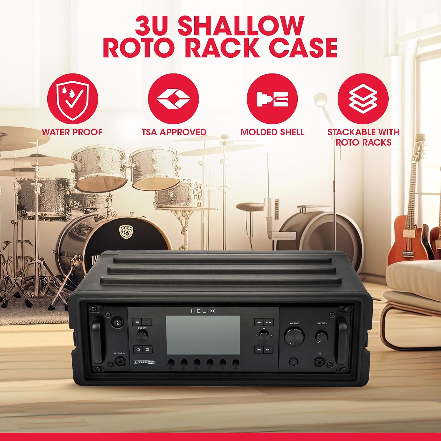 SKB Shallow Rack 3U - Roto-Molded for Durability & Impact Resistance, Waterproof & Stackable Design, with Twist Latches & Rubber Feet - Ideal for Secure Equipment Storage & Transport, Black