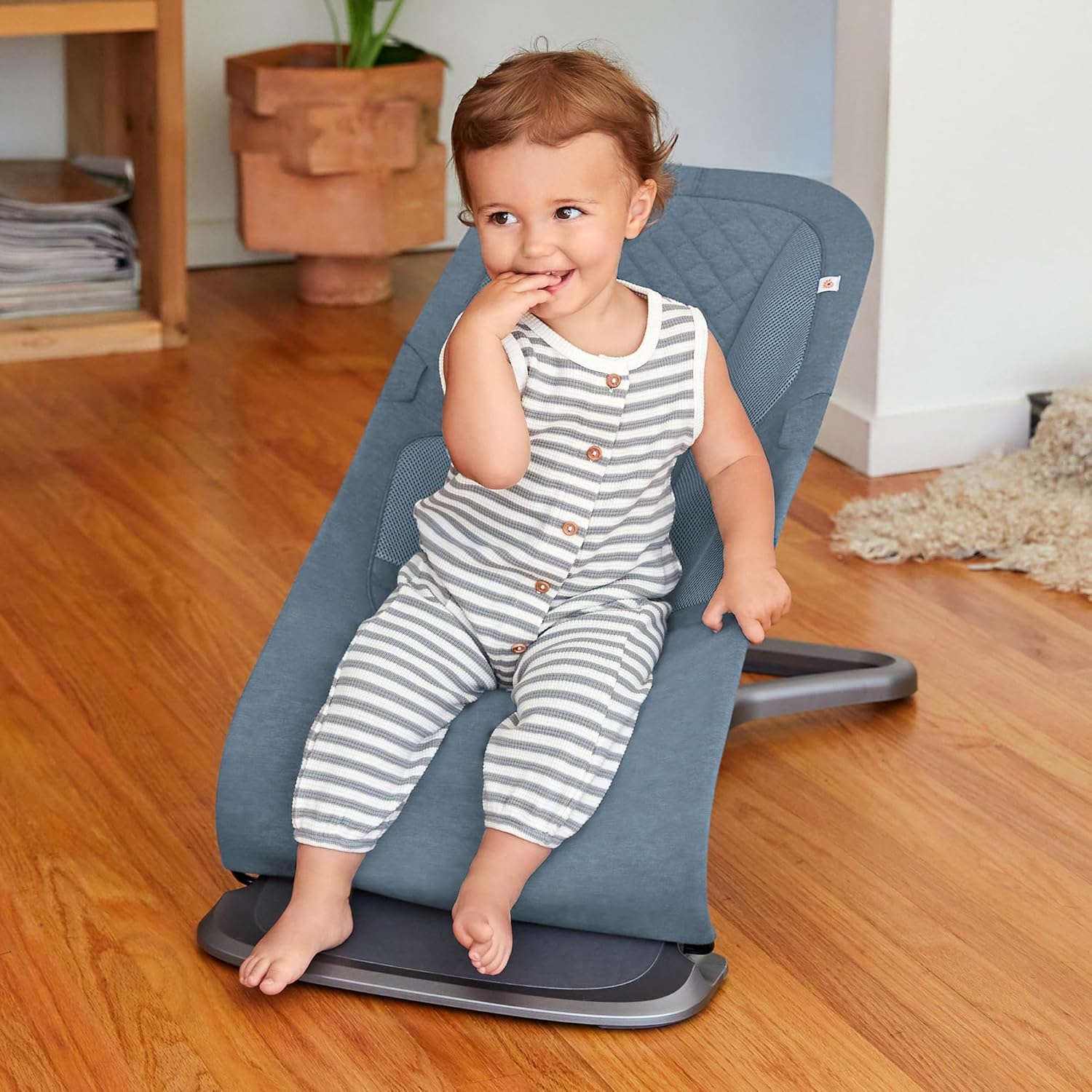 Ergobaby Evolve 3-in-1 Bouncer Seat for Babies and Toddlers 5.5-25lbs - Multi Position Baby Rocker Seat with Adjustable Heights, Secure Harness, Newborn Insert - Oxford Blue