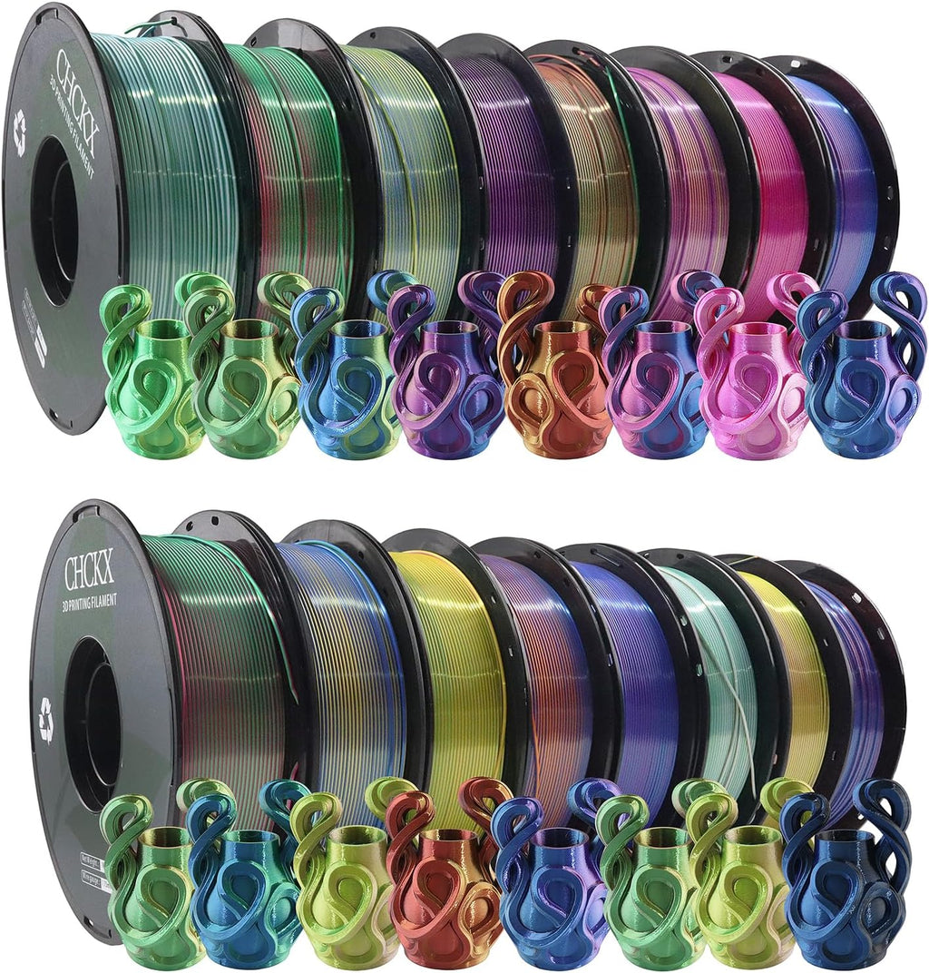 16 Pack PLA Filament Bundle, Silk Tricolor PLA Filament 16 Rolls, 1kg Spool(2.2lbs)，1.75 mm, Dimensional Accuracy +/- 0.02mm, 16 Different Triple Colors
