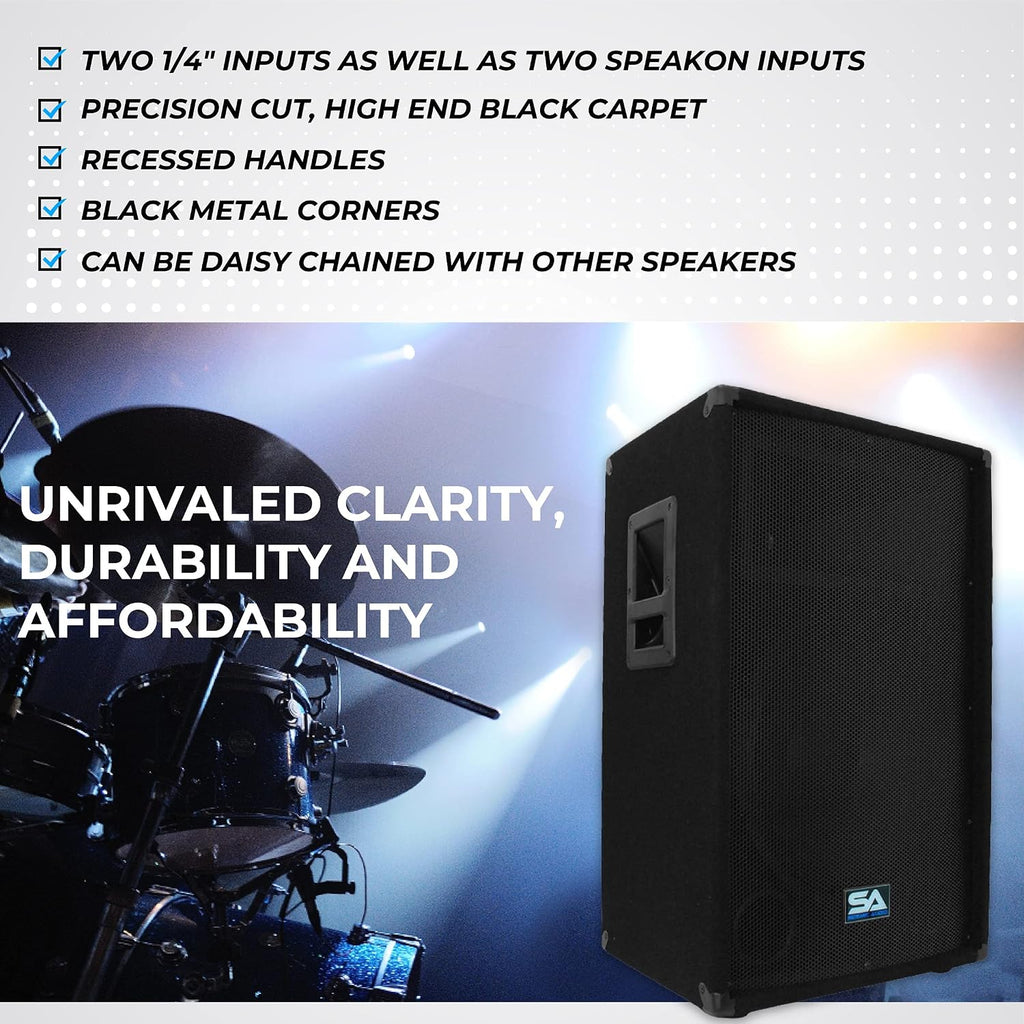SA-15T - Pair of 15 Inch PA/DJ/Band Speaker Cabinets with Titanium Horns Pro Audio 700 Watts RMS