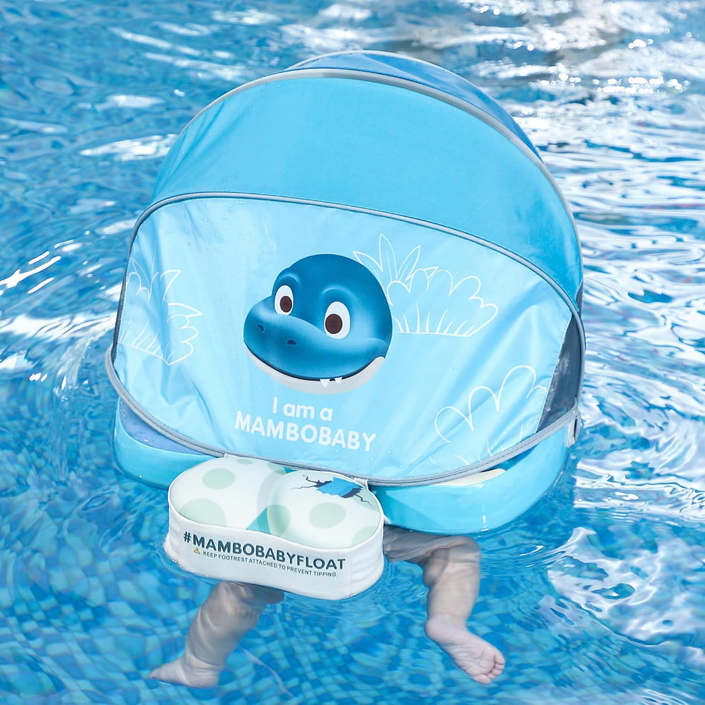 Mambobaby Float Add Tail Baby Swim Float with Canopy Solid Pool Infant Swim Trainer Swimming Training Lying Air Free Water Floats Non-Inflatable Waist Swim Ring for Toddlers (Dinosaur)