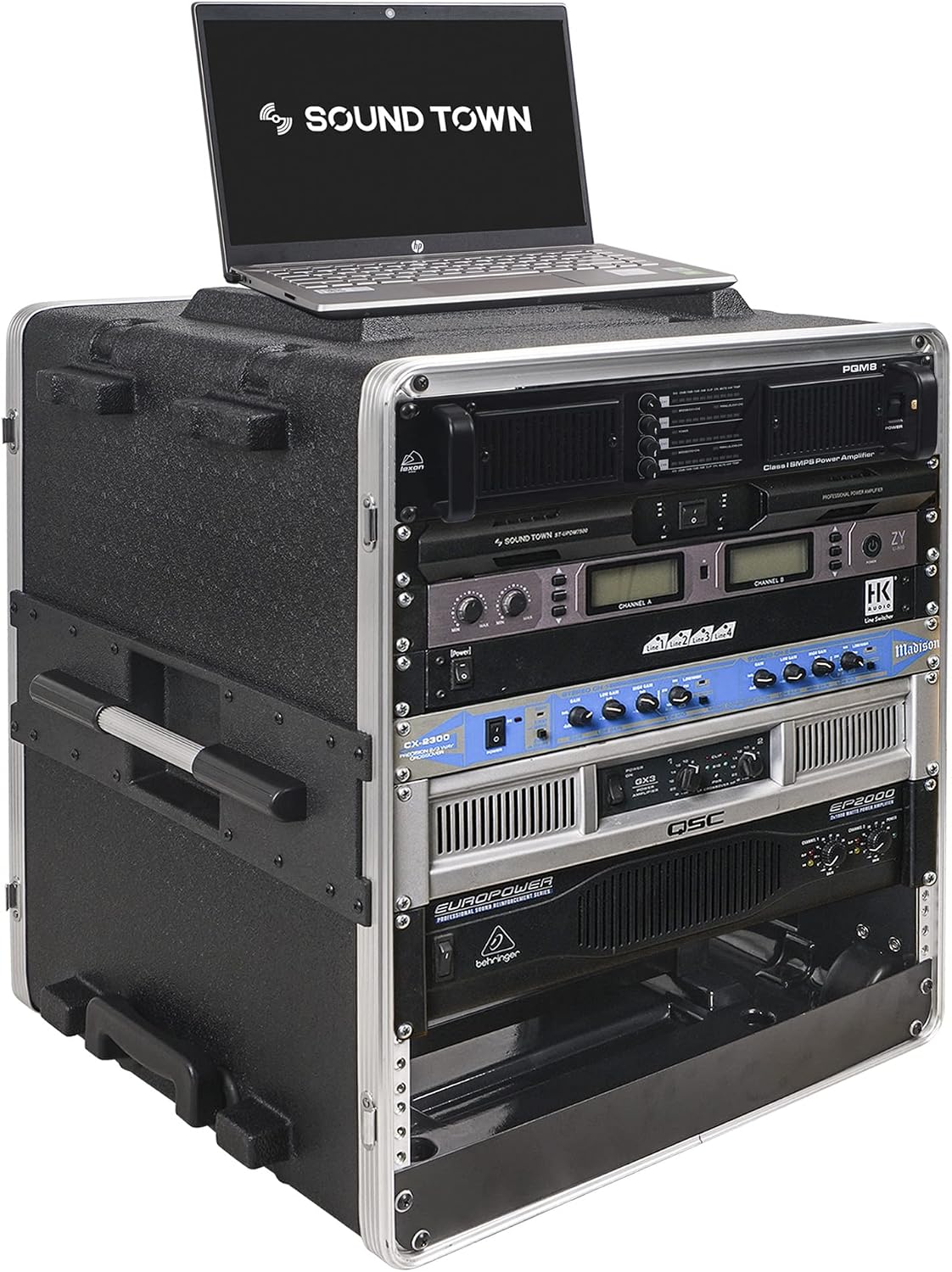 Sound Town Lightweight 12U PA DJ Rack/Road Case with 11U Rack Space, ABS Construction, 19' Depth, Retractable Handle, Wheels and Heavy-Duty Latches (STRC-A12UT)