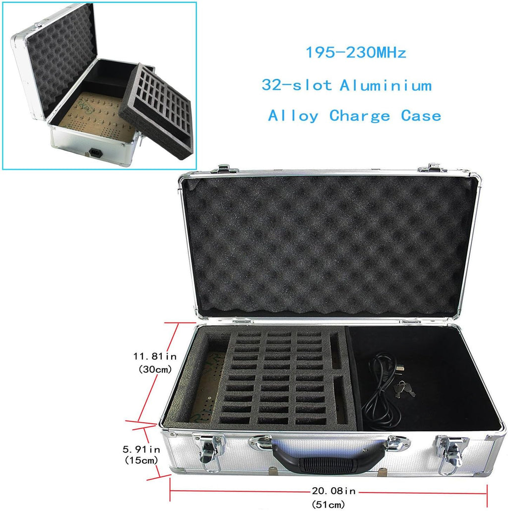 EXMAX® ATG-100T 195MHz Wireless Tour Guide Monitoring Voice Audio Transmission System+Aluminium Charging Case for Teaching Tour Guides Conference Church Museum(1 Transmitters and 30 Receivers)