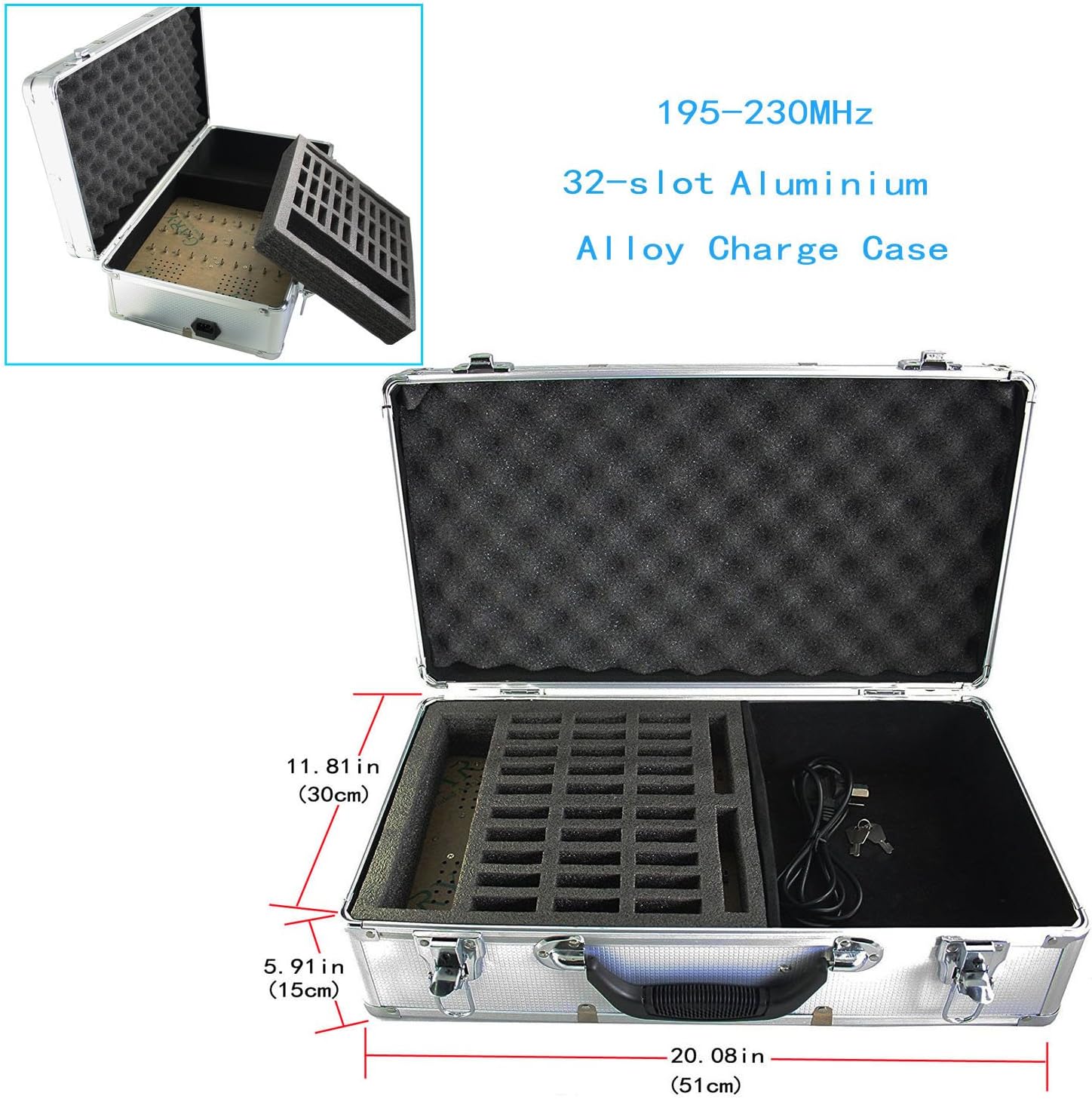 EXMAX® ATG-100T 195MHz Wireless Tour Guide Monitoring Voice Audio Transmission System+Aluminium Charging Case for Teaching Tour Guides Conference Church Museum(1 Transmitters and 30 Receivers)