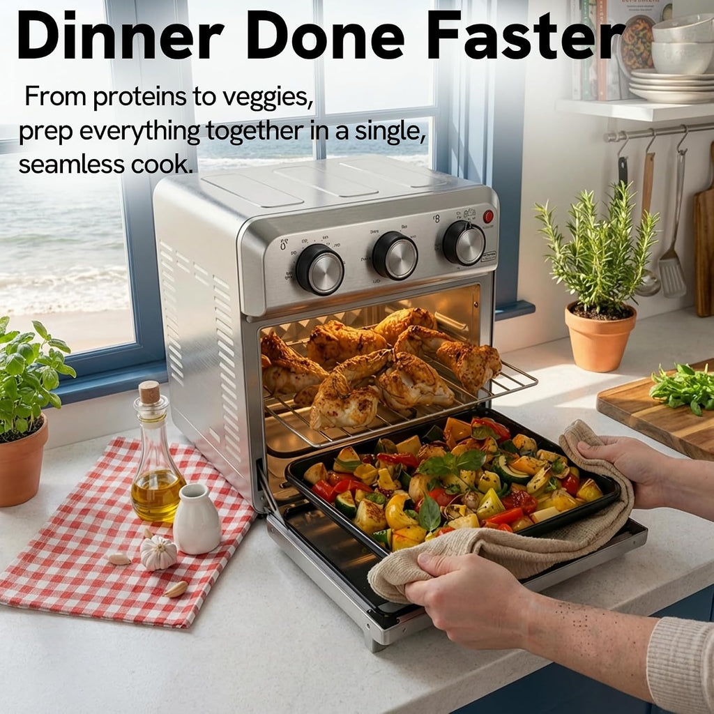 VAL CUCINA 6-in-1 Air Fryer Toaster Oven Combo, Compact 12.7 QT Small Countertop Convection Oven, Fits 9' Pizza & 4 Toast, Hexagon Hybrid Heating, Enamel Baking Pan
