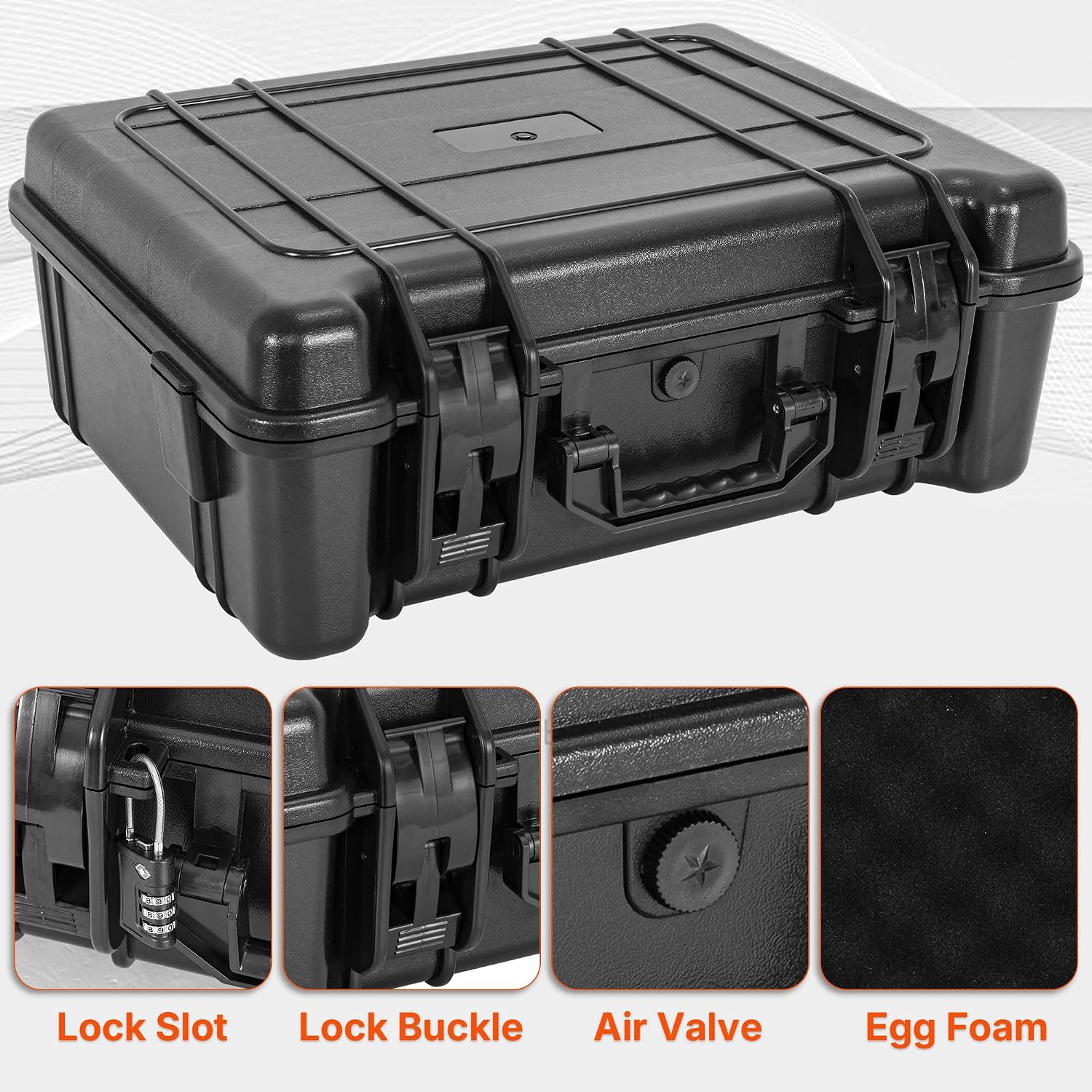 Hard Carrying Case,Shockproof Storage Box with Customizable Foam,Portable Protective Tool Box for Microphone,Recorder,Electronics,Tools,Cameras,Equipment and More, 21.5' x 17.3' x 6'