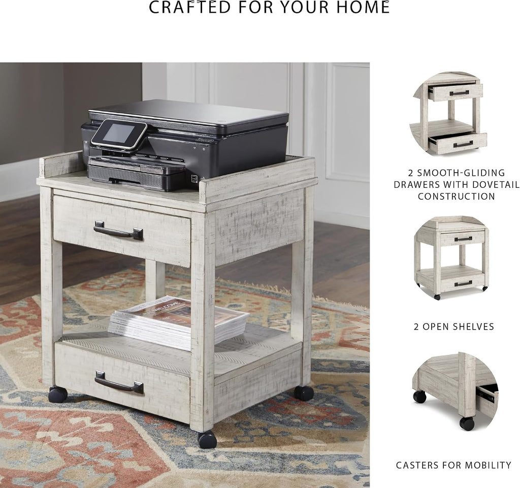 Signature Design by Ashley Carynhurst Rustic Farmhouse Printer Stand with Casters, Whitewash