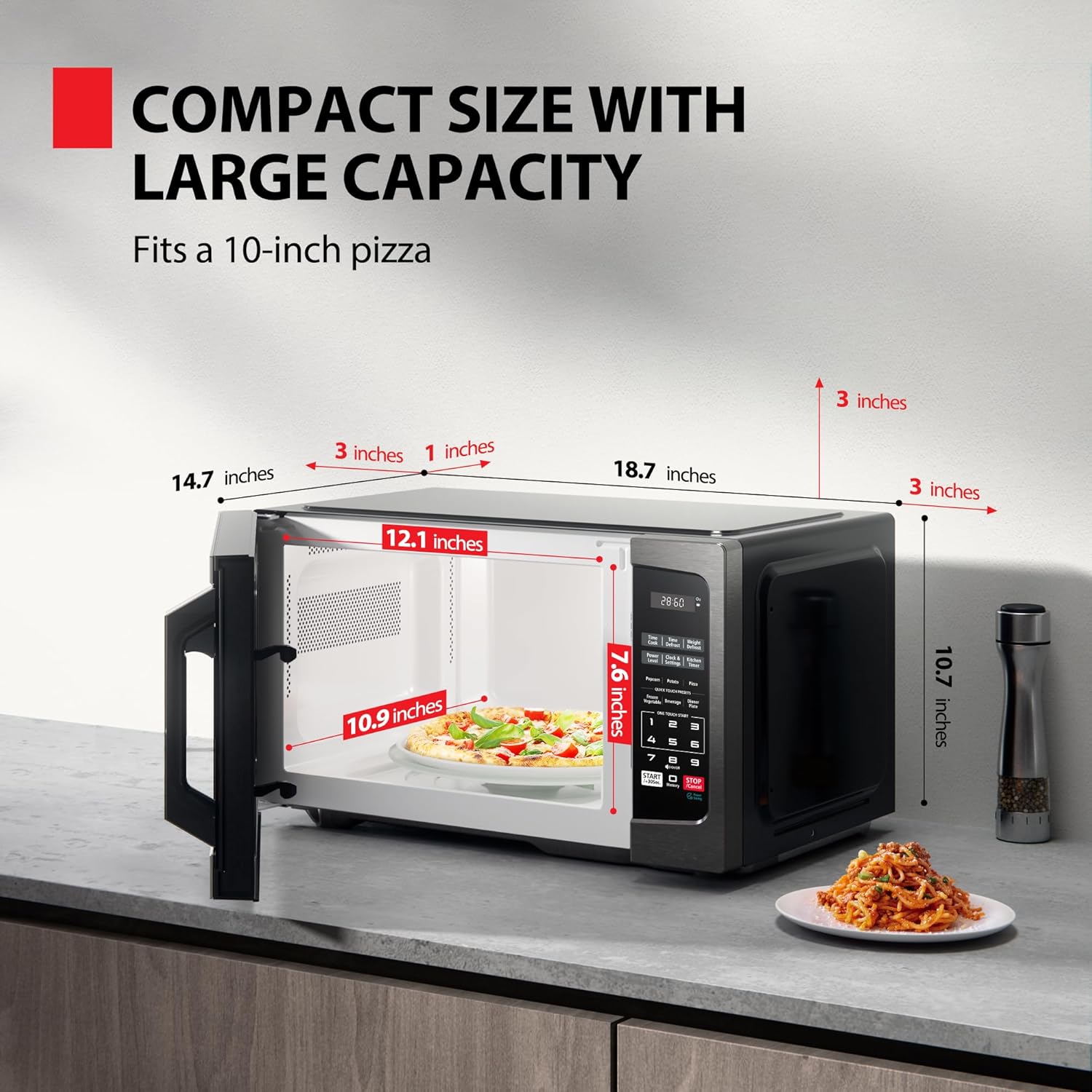 TOSHIBA ML-EM09PA(BS) Small Microwave Oven with 6 Auto Menus, Mute Function, LED Lighting Countertop Microwave Perfect for Kitchen, 0.9 Cu Ft, 10.6 Inch Removable Turntable, 900W Black Stainless Steel