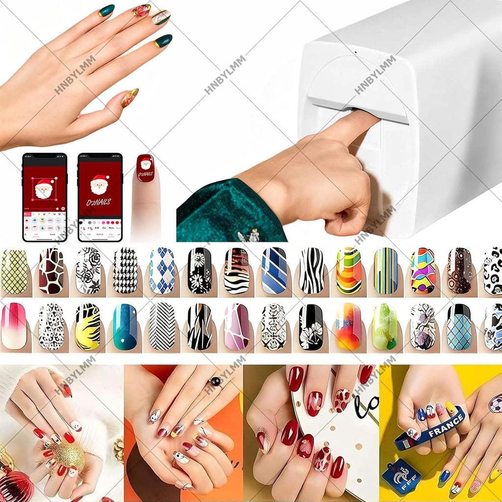 Nail Printer Nail Art Machine, Portable Auto 3D Nail Painting Machine, 1000+ Designs, Smart DIY Nail Printer Control Through Mobile APP for Home Use and Nail Studios, Cute Girls Women Gift Black