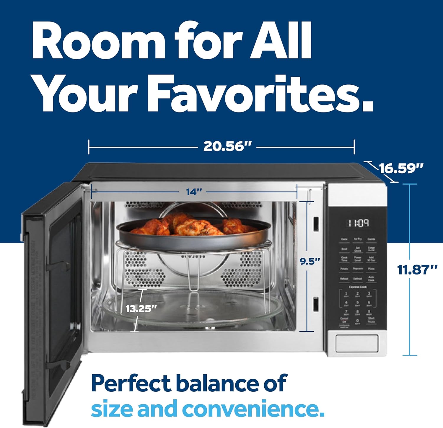 GE 4-in-1 Countertop Microwave Oven, 1.0 Cu Ft, 1050W Convection Microwave with Air Fry & Broil, Compact and Quiet, Stainless Steel, Ideal for Apartments, Dorms & Offices, GCST10A1WSS