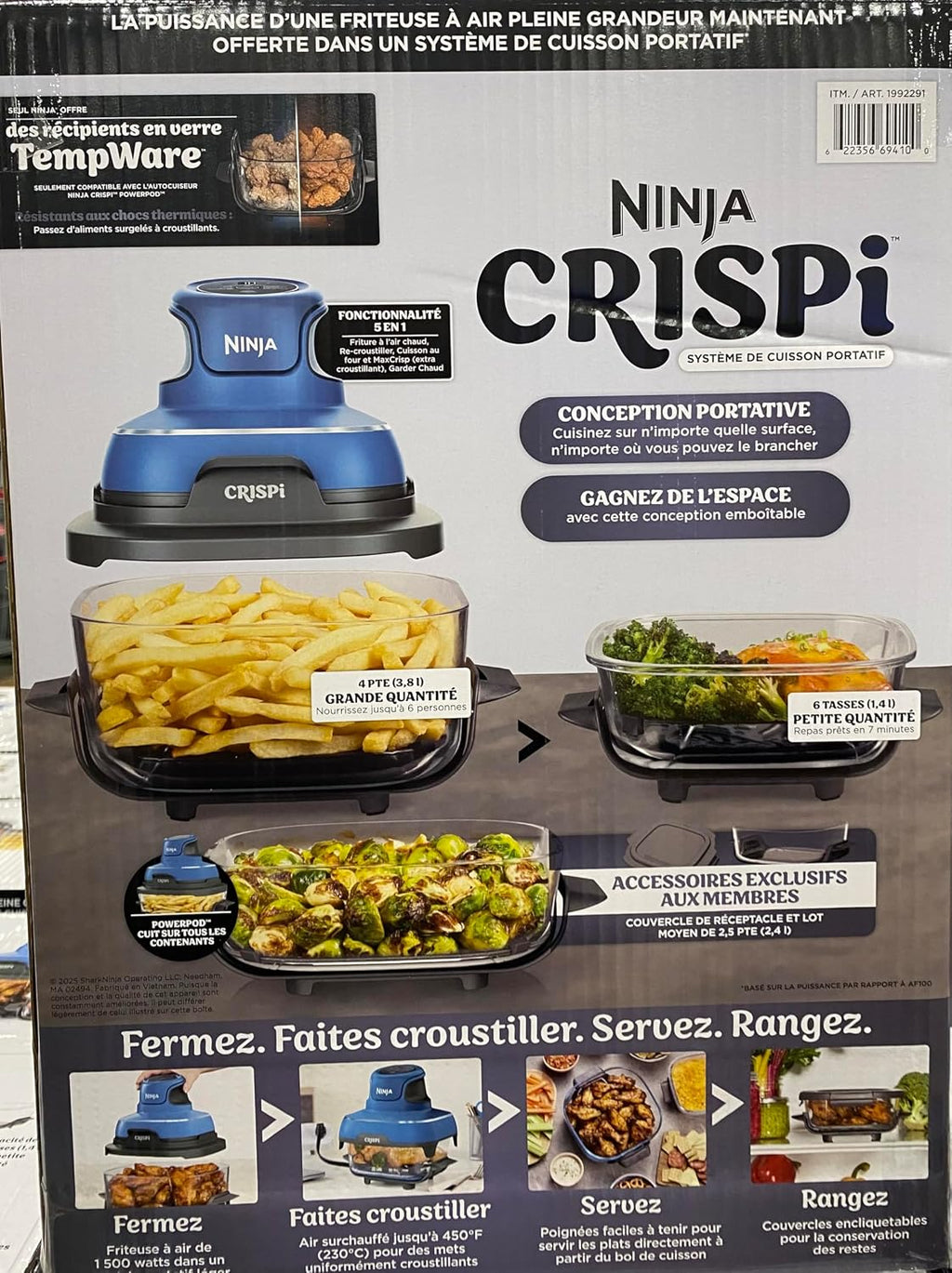 Ninja CRISPi Portable Air Fryer System, Blue, TempWare Glass Containers, 1500W, All-in-One Cooking, Space-Saving Design