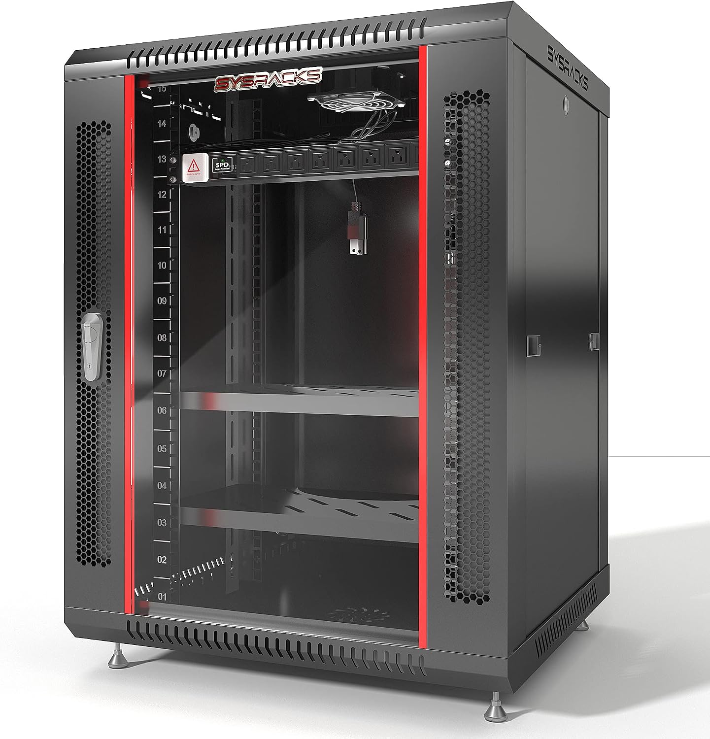 15U Wall Mount Server Rack Cabinet, 19' Locking Network Rack, 24' Deep, Glass Door, with Fan, PDU and Shelf