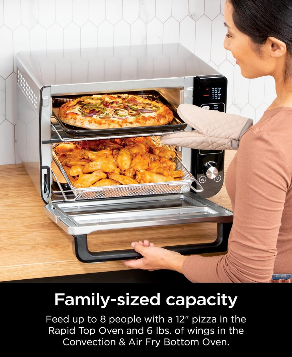 Ninja DCT401 12-in-1 Double Oven with FlexDoor, FlavorSeal & Smart Finish, Rapid Top Convection and Air Fry Bottom, Bake, Roast, Toast, Air Fry, Pizza and More, Stainless Steel (Renewed)