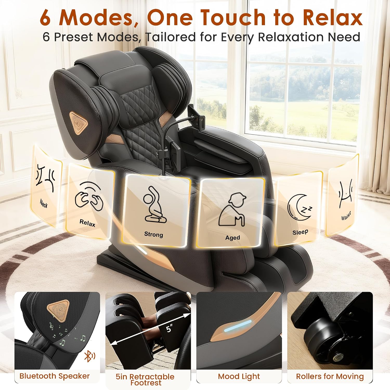 Luxury 3D Zero Gravity Full-Body Shiatsu Massage Chair with 10-Node Rollers,20 Airbags,Waist & Leg Heating, Bluetooth Audio, and Extendable Footrest - Home Relaxation Recliner (Carbon Black)