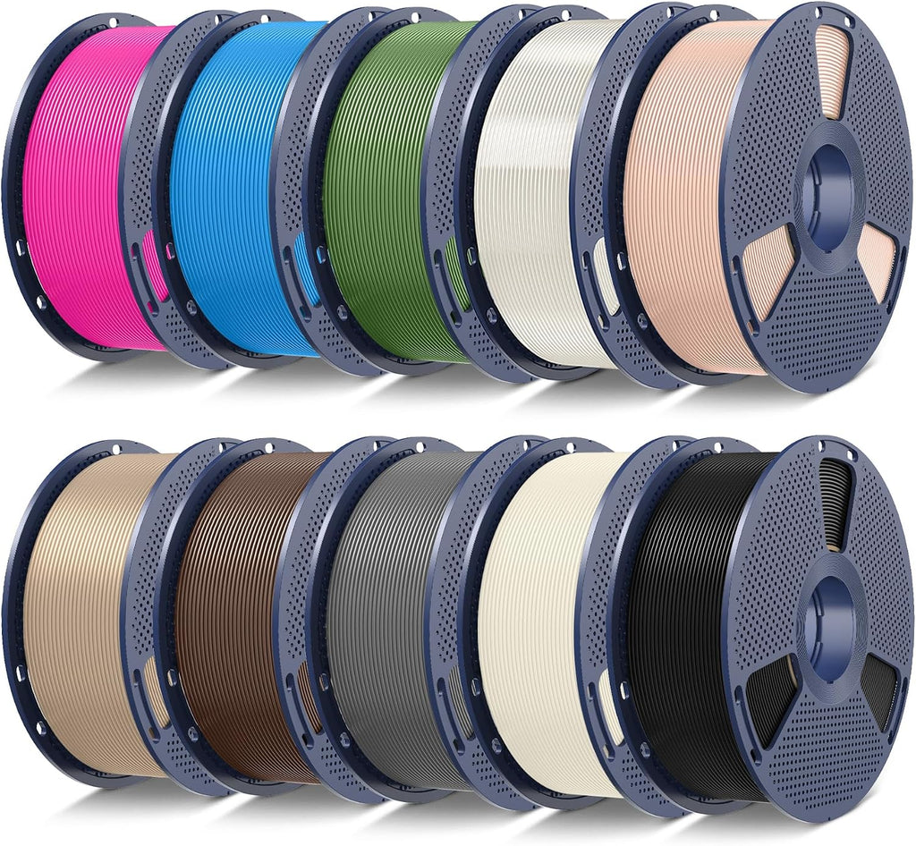 SUNLU 10kg PLA 3D Printer Filament Bundle Multicolor, Neatly Wound PLA Filament 1.75mm ±0.02mm, 1kg per Spool, 10 Pack, Black+Bone White+Grey+Brown+Wood+Beige+Olive Green+Cyan+Magenta+Clear