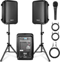 Pyle PA Speaker DJ Mixer Bundle - 300 W Portable Wireless Bluetooth Sound System w/ USB SD XLR 1/4' RCA Inputs - Dual Speaker, Mixer, Microphone, Stand, Cable - Home/Outdoor Party - PPHP28AMX,Black