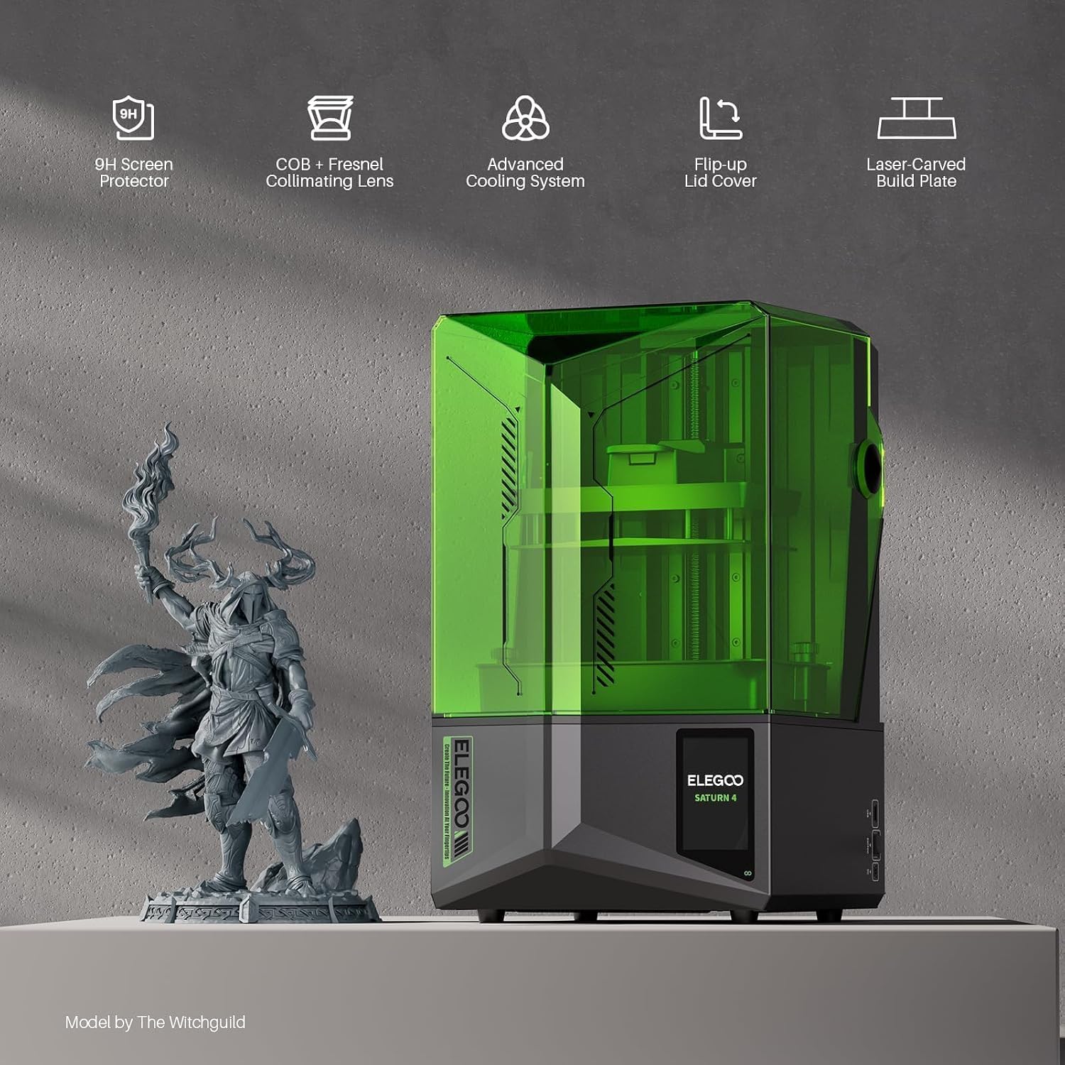 ELEGOO Saturn 4 12K Resin 3D Printer, 10 Inch Mono LCD Resin Printer with Intelligent Mechanical Sensor, Automatic Leveling, Large Printing Size of 218x122x220 mm³/ 8.62 x 4.84 x 8.66 inches