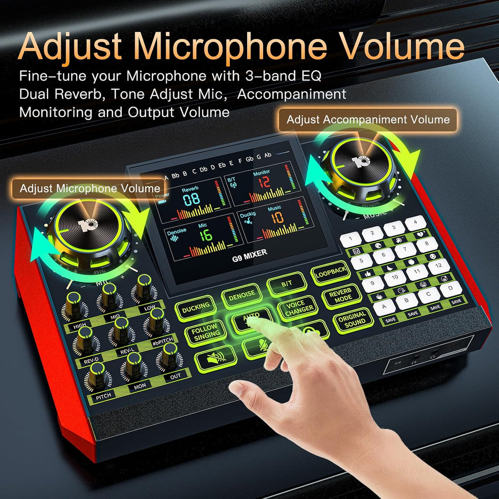 podcast equipment bundle, Live Sound Card with Audio Interface, All-in-One Audio Mixer with Voice Changer, Condenser Microphone for Live Streaming, Singing, Gaming, and Content Creation.