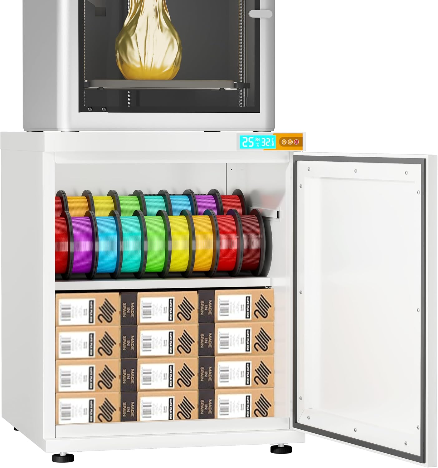 180L 3D Printer Filament Storage Cabinet with Dehumidifier,3D Printer Stand with Filament Storage,Industrial Sealed 3D Printer Table Holds 40 Rolls -Compatible with Bambu Lab P2S/P1S(White-DM)