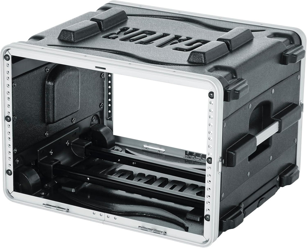 Gator Cases Lightweight Rolling 6U Rack Case with Heavy Duty Latches, Retractable Tow Handle, and Recessed Wheels, Standard 19.25' depth, (GRR-6L)