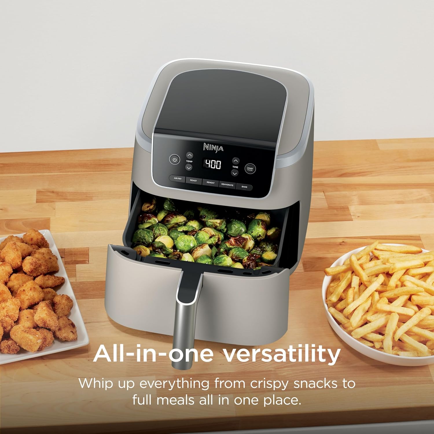Ninja Air Fryer Pro 5-in-1 | 5 QT Capacity, Air Fry, Bake, Roast, Reheat, and Dehydrate, Air Crisp Technology | Nonstick Basket & Crisper Plate | Stone | AF142SD