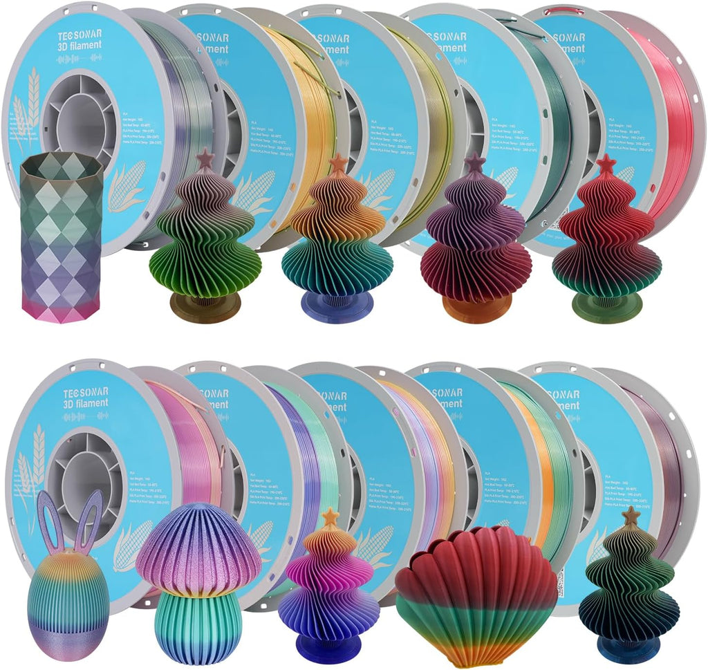Silk Rainbow PLA 3D Printer Filament, 10 Rolls,1KG Spool(2.2lbs) 1.75mm 3D Printing Multicolor Gradient Filament Bundle for Most FDM 3D Printers,10 Different Silk Rainbow Colors