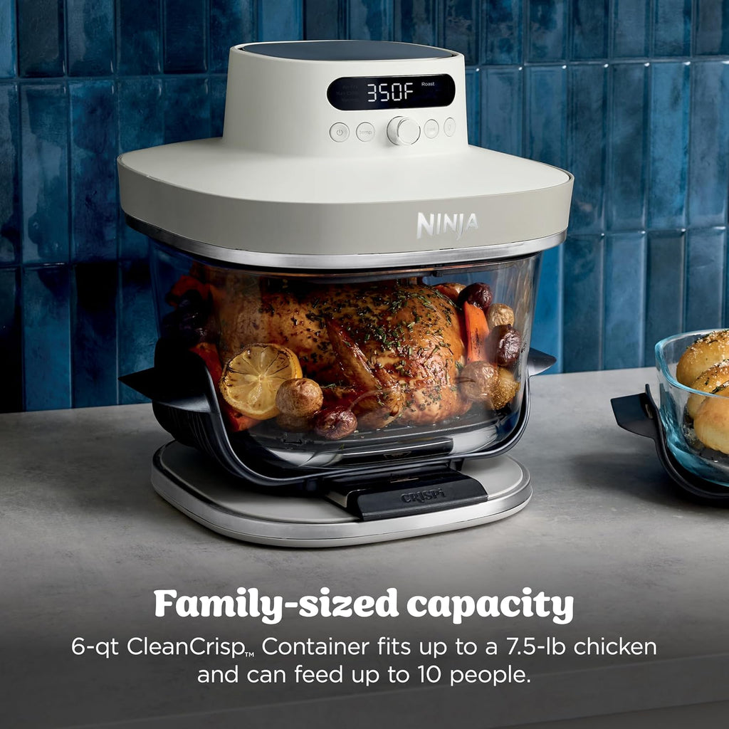 Ninja Crispi Pro 6-in-1 Glass Air Fryer | 450°F, Nontoxic, 6qt & 2.5qt Containers & Lids | Microwave, Freezer, Dishwasher Safe | Max Crisp, Air Fry, Bake, Roast, Recrisp, Dehydrate | Bone | AS101LG