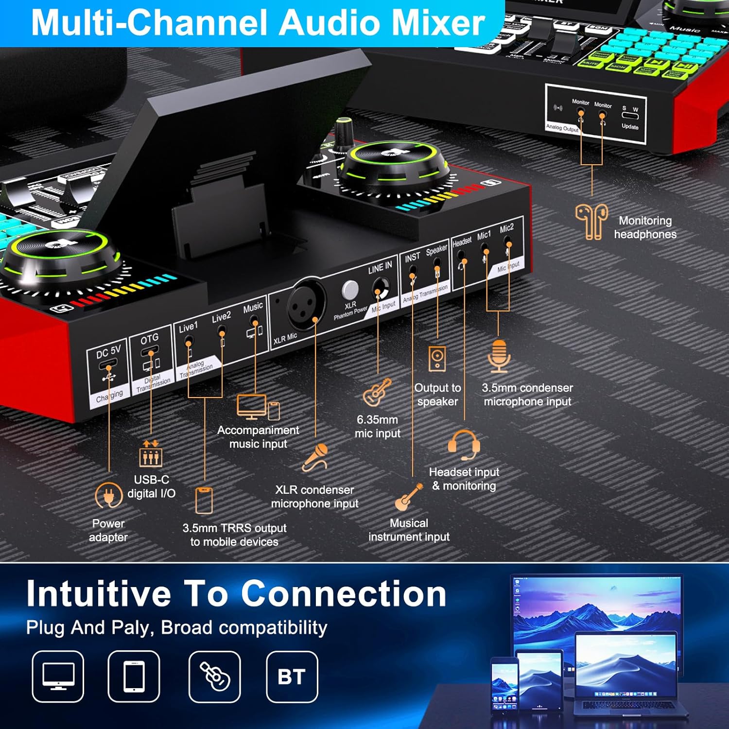 Podcast Equipment Bundle with 3.5mm Condenser Microphone for Pc/Phone Live Streaming Singing Gaming, Podcast Microphone Bundle with Live Sound Board Audio Mixer,Noise Reduction,DJ Sets