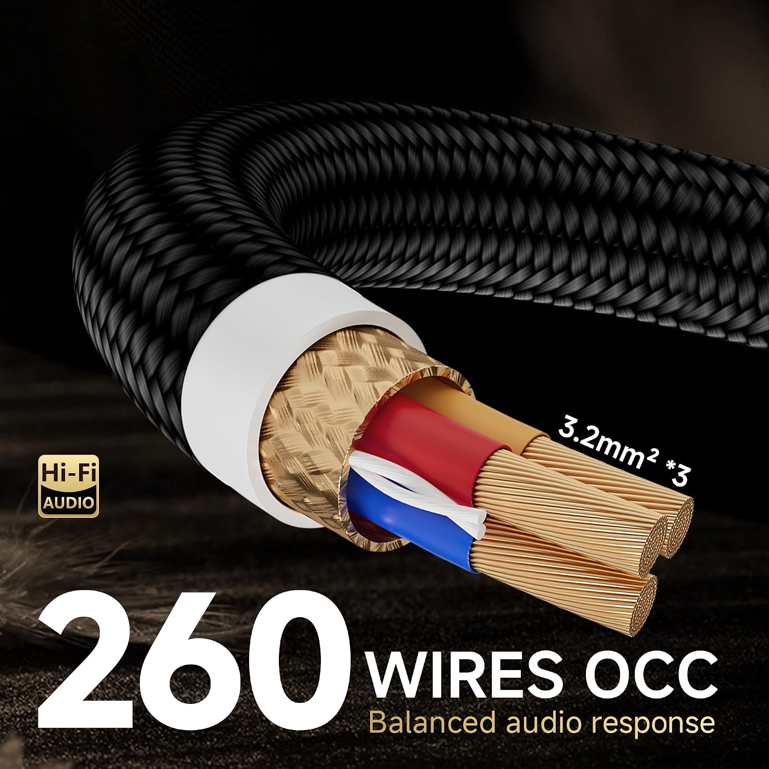 TODN HiFi Power Cable for Audiophile OCC-Cores Audio Power Cord with Carbon Fiber Shell, 24K Gold Plated 3 Prong Plug/IEC C15, Φ17.5mm, 4.9ft/1.5m