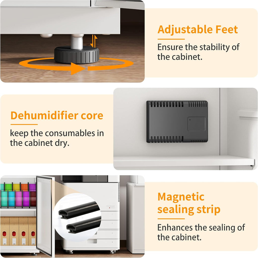 3D Printer Stand Filament Storage,25% RH Control Filament Dehumidification Cabinet 3D Printing Sealing and Protection for PLA/ABS/TPU/Nylon (White 180L)