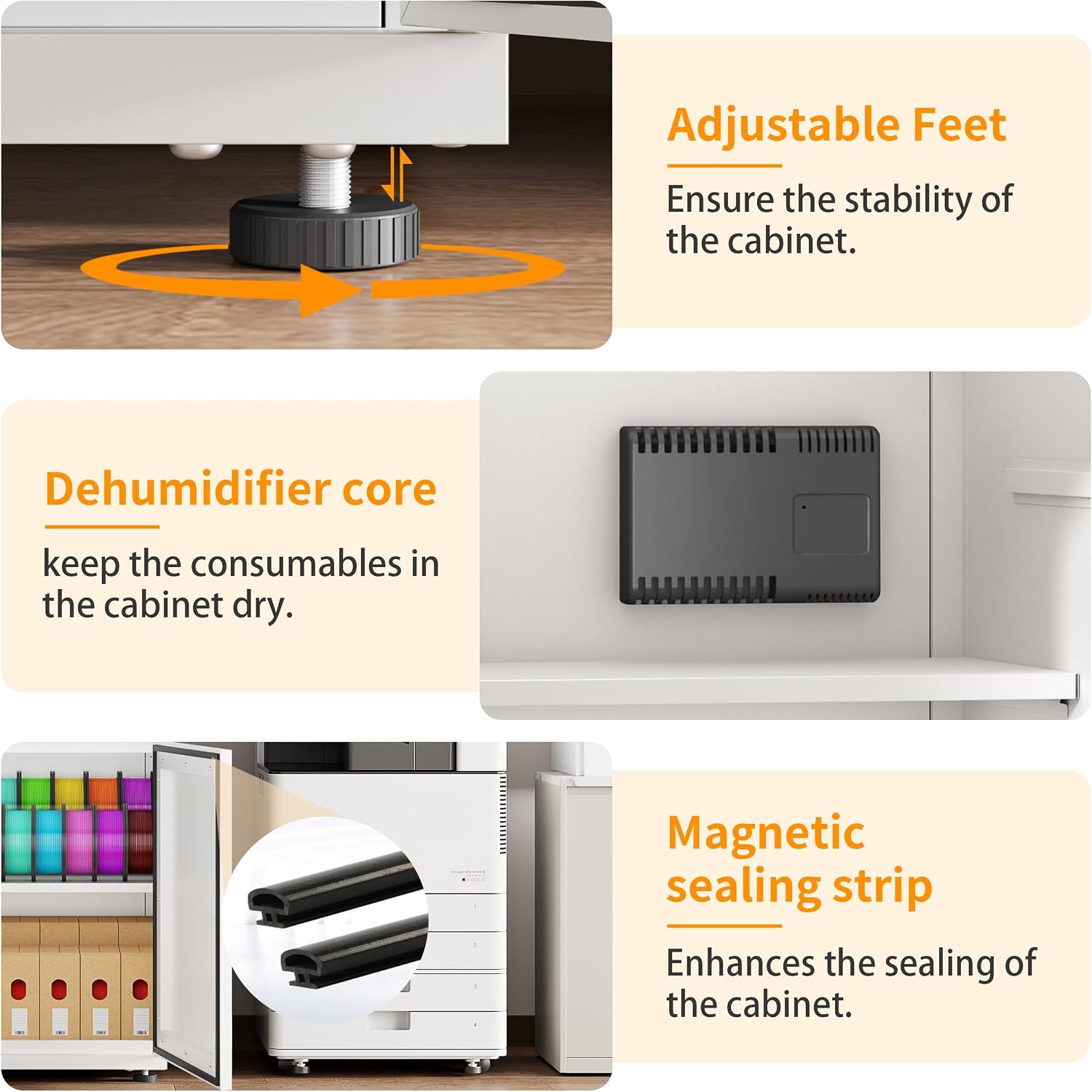 3D Printer Stand Filament Storage,25% RH Control Filament Dehumidification Cabinet 3D Printing Sealing and Protection for PLA/ABS/TPU/Nylon (White 180L)