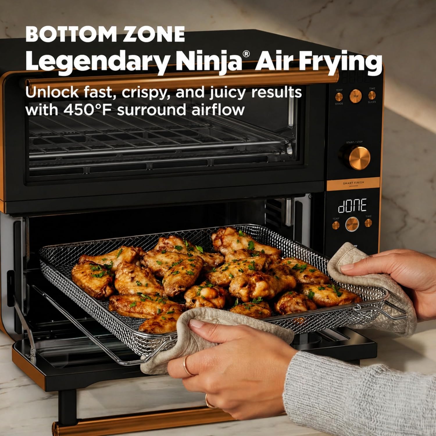 Ninja Double Oven Pro Smart XL Countertop Oven & Air Fryer | 30.2 Qt Capacity |12-in-1 Versatility with Smart Finish & DualZone Tech to Cook 2 Meals at Once | Fit up to 4.5lb Chicken | Onyx | DCT801BK