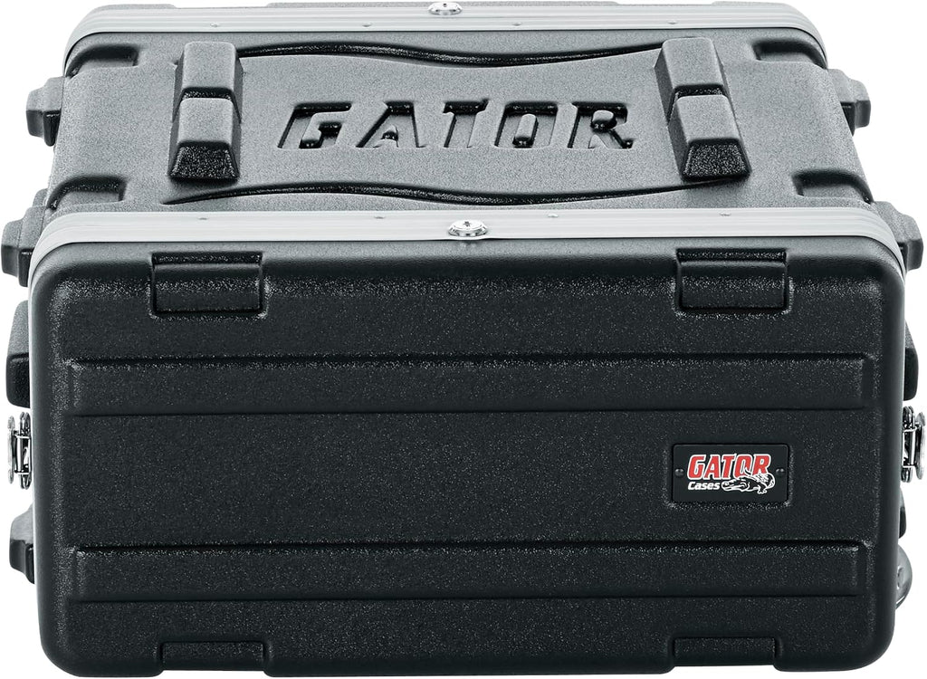 Gator Cases Lightweight Molded 4U Rack Case with Built-in Power Supply, Heavy Duty Latches, Retractable Tow Handle, and Recessed Wheels, 19.25' depth (GRR-4PL-US)