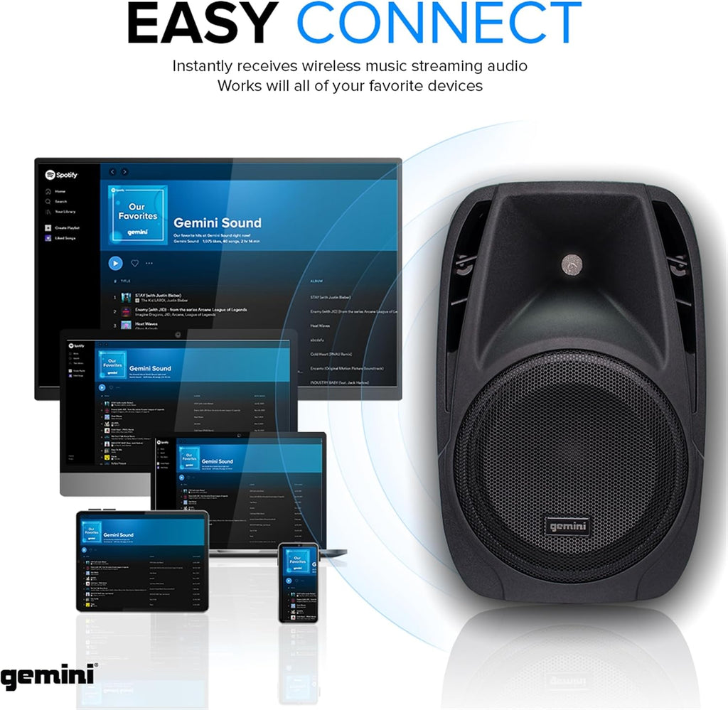 Gemini Portable PA System with Bluetooth, Powered System with 6-Channel Mixer, Dual 10' Speakers, Mic & Cables—All-in-One for DJs, Events, Fitness & Worship (ES-210MXBLU)