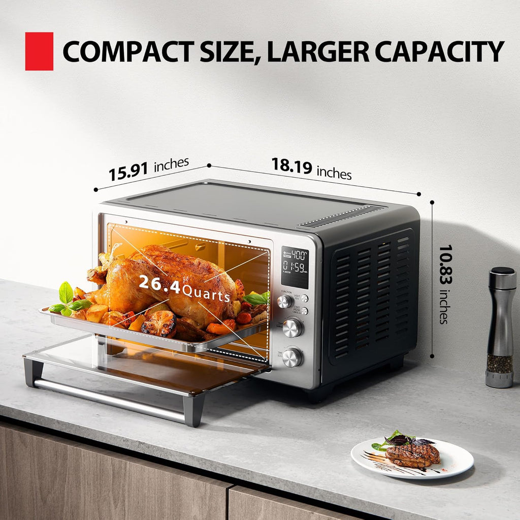 TOSHIBA ChefFry Air Fryer Toaster Oven Combo with Toast, Bake, Broil, Pizza & Dehydrate, 26.4-Quart Capacity, Stainless Steel