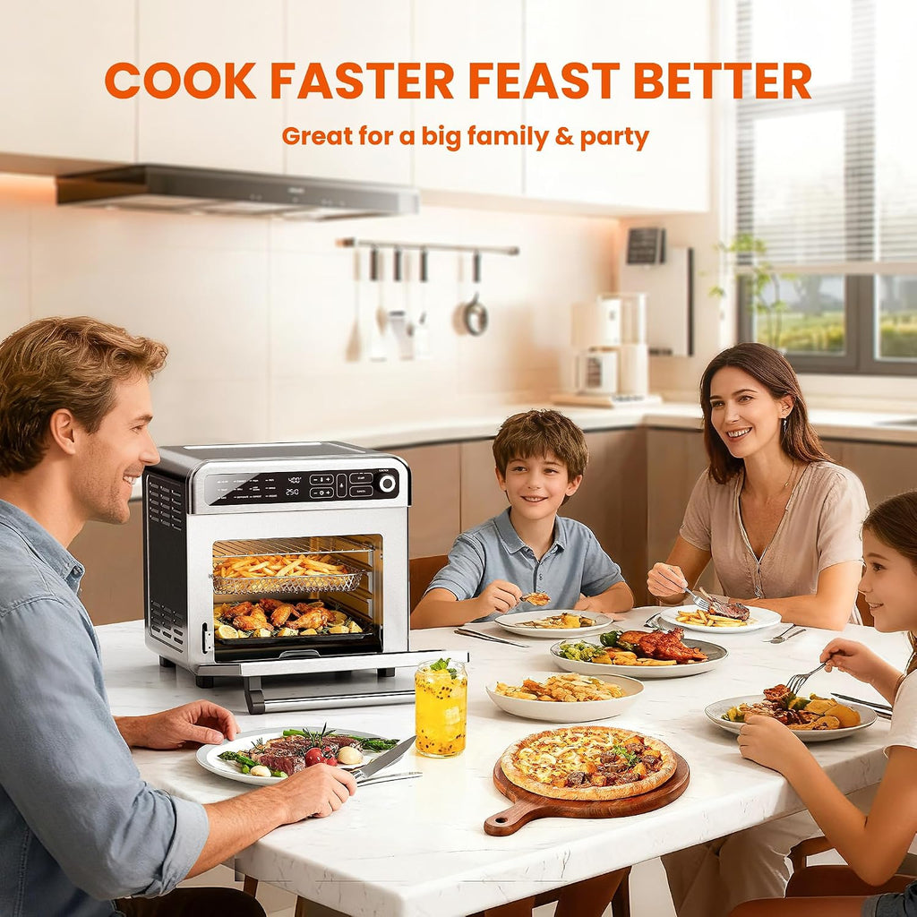 Electactic 18QT Air Fryer Toaster Oven Combo, 12-in-1 Large Convection Airfryer Oven with 70–450℉ Temperature Control & 60-Minute Timer, Bake, Roast & Broil, Fits 8-10″ Pizza, Stainless Steel (Silver)