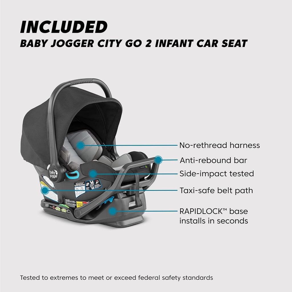 Baby Jogger® City Select 2 Single-to-Double Modular Travel System, Car Seat and Stroller Combo with City GO 2 Infant Car Seat, Lightweight Baby Stroller, Radiant Slate