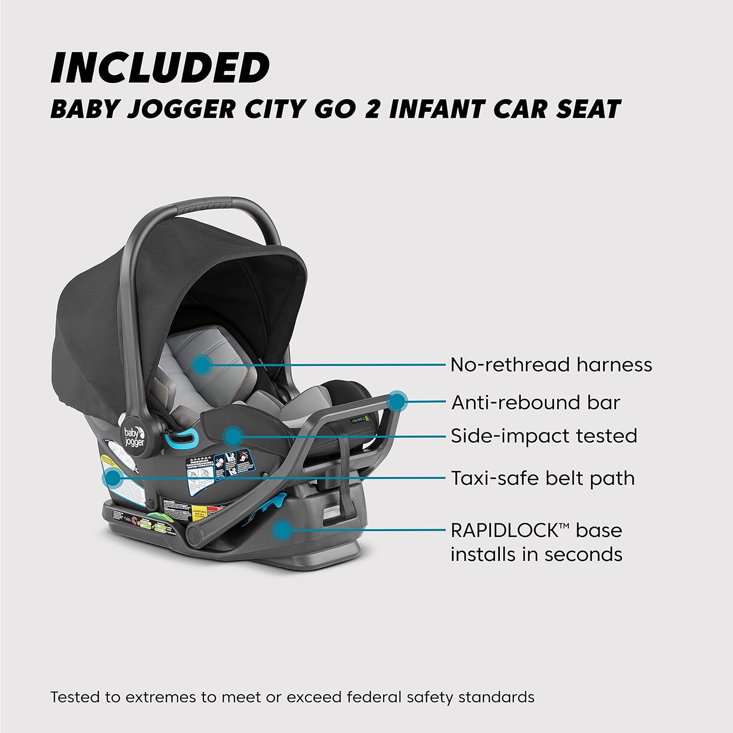 Baby Jogger® City Select 2 Single-to-Double Modular Travel System, Car Seat and Stroller Combo with City GO 2 Infant Car Seat, Lightweight Baby Stroller, Radiant Slate