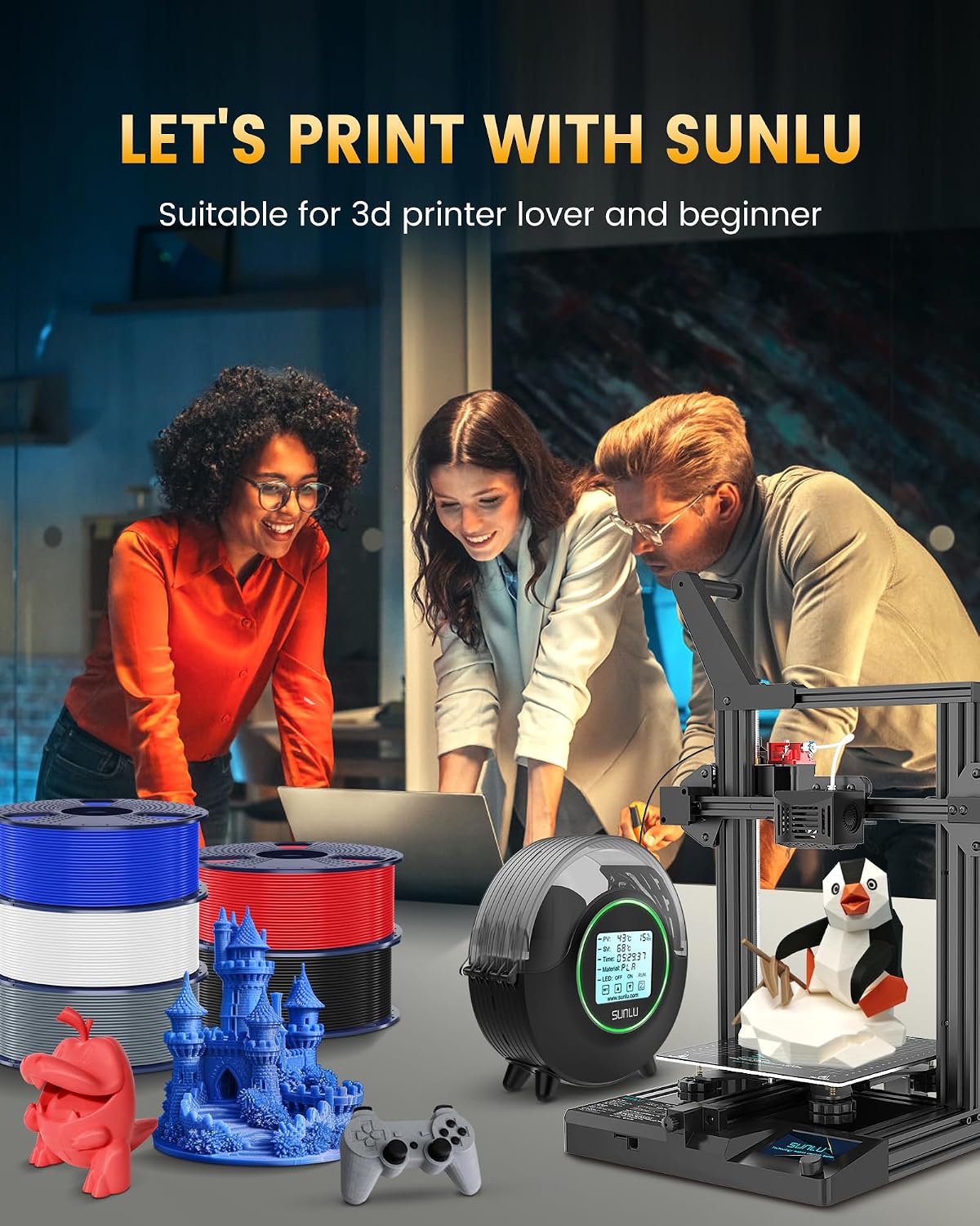 SUNLU PLA+2.0 3D Printer Filament Bundle,10KG Upgrade PLA+ Filament 1.75mm, 3DFilament Multicolor, 1KG Spool, 10 Pack, Black+White+Grey+Red+Klein Blue+Green+Yellow+Sunny Orange+Lavender Purple+Beige
