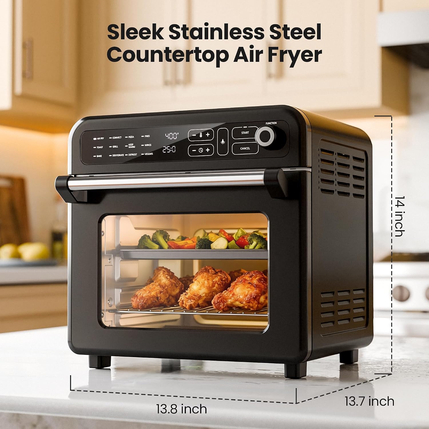 Kismile 18QT Air Fryer Toaster Oven Combo, 12-in-1 Countertop Convection Airfryer Oven, Adjustable 70–450℉ Temperature, Bake, Reheat & Broil, Fits 8-10″ Pizza, Complete Accessories Included, Black